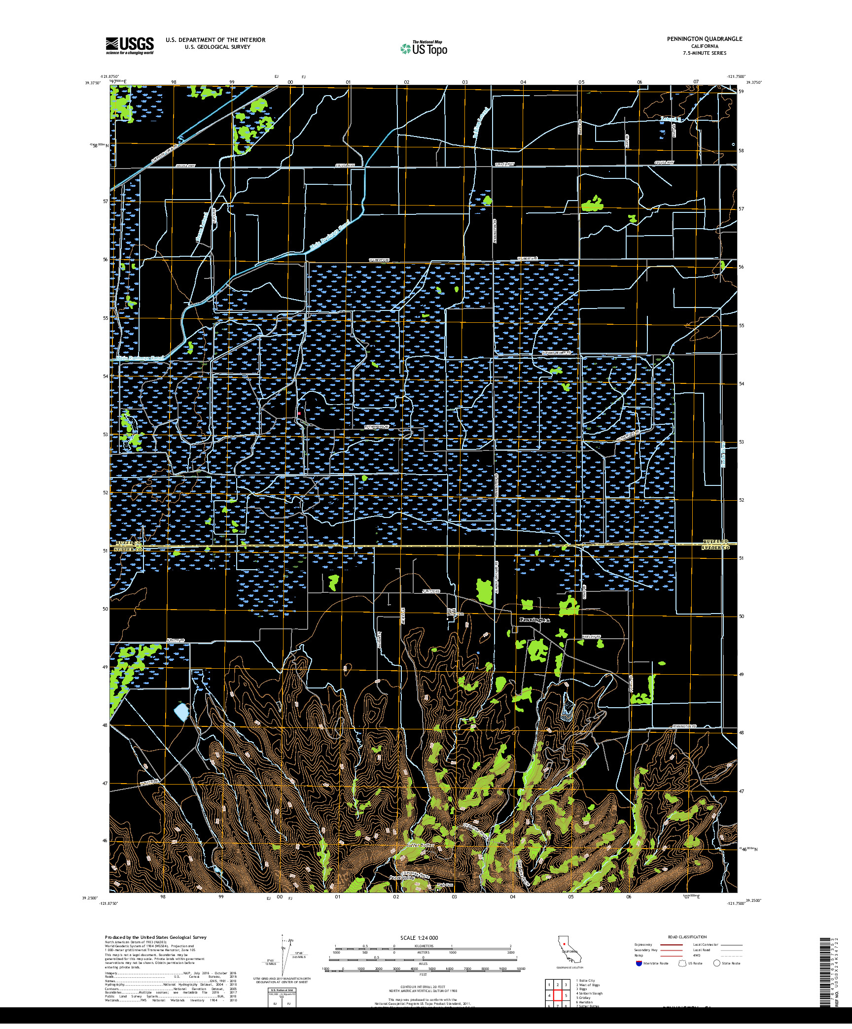 USGS US TOPO 7.5-MINUTE MAP FOR PENNINGTON, CA 2018