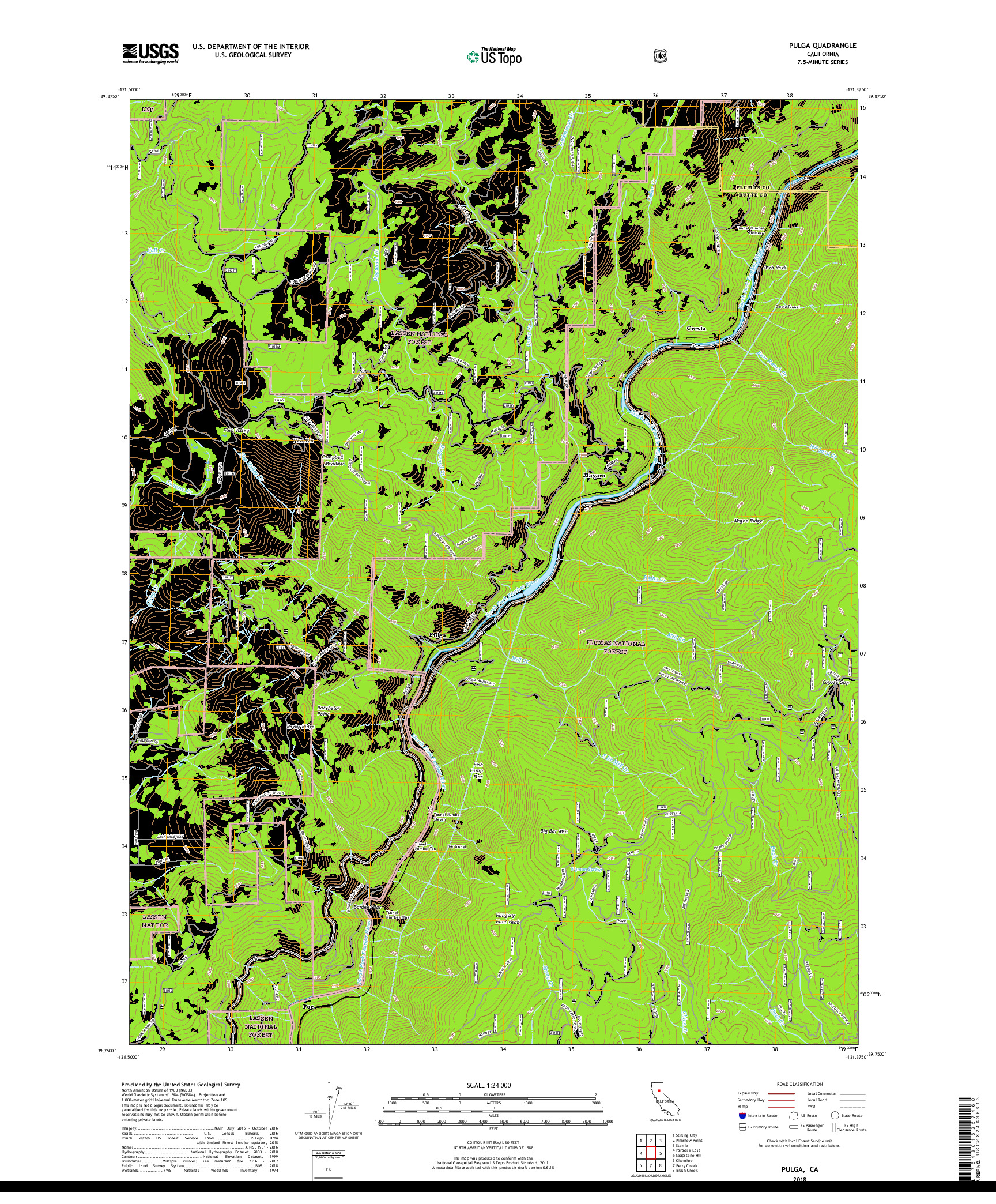 USGS US TOPO 7.5-MINUTE MAP FOR PULGA, CA 2018