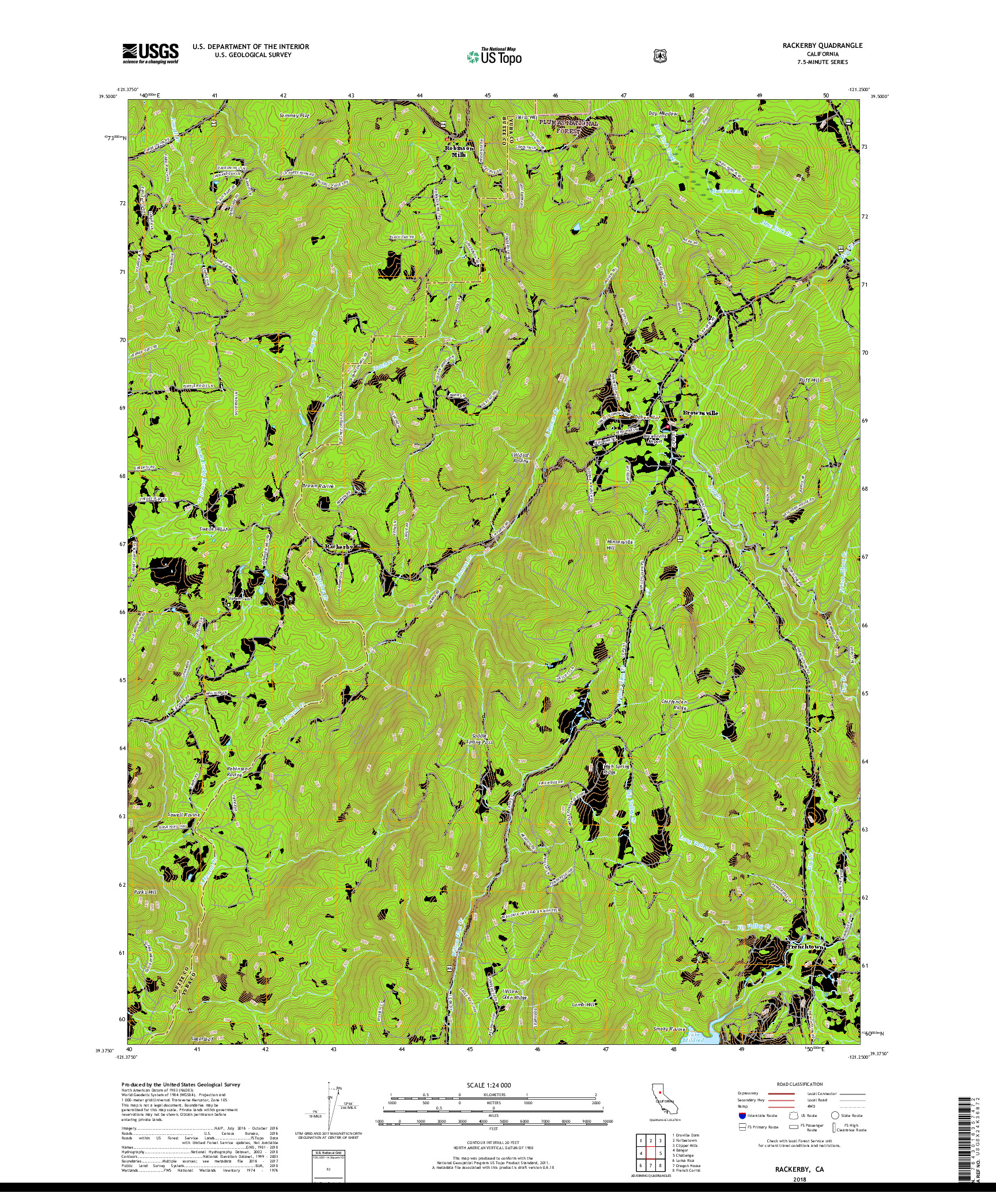 USGS US TOPO 7.5-MINUTE MAP FOR RACKERBY, CA 2018