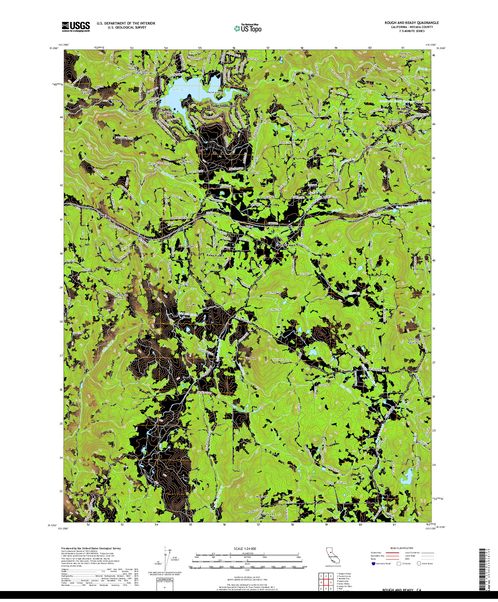 USGS US TOPO 7.5-MINUTE MAP FOR ROUGH AND READY, CA 2018