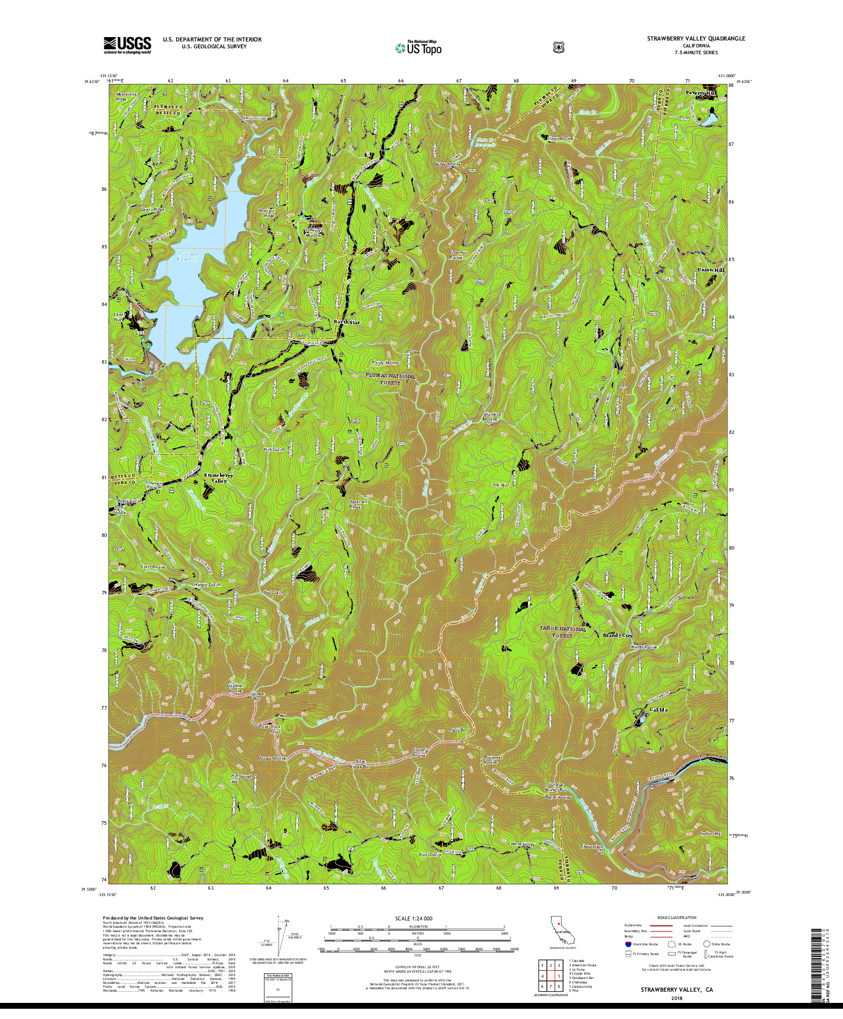 USGS US TOPO 7.5-MINUTE MAP FOR STRAWBERRY VALLEY, CA 2018