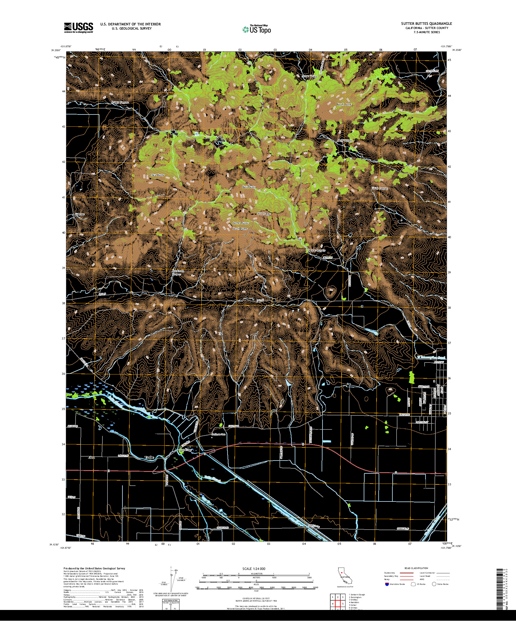 USGS US TOPO 7.5-MINUTE MAP FOR SUTTER BUTTES, CA 2018