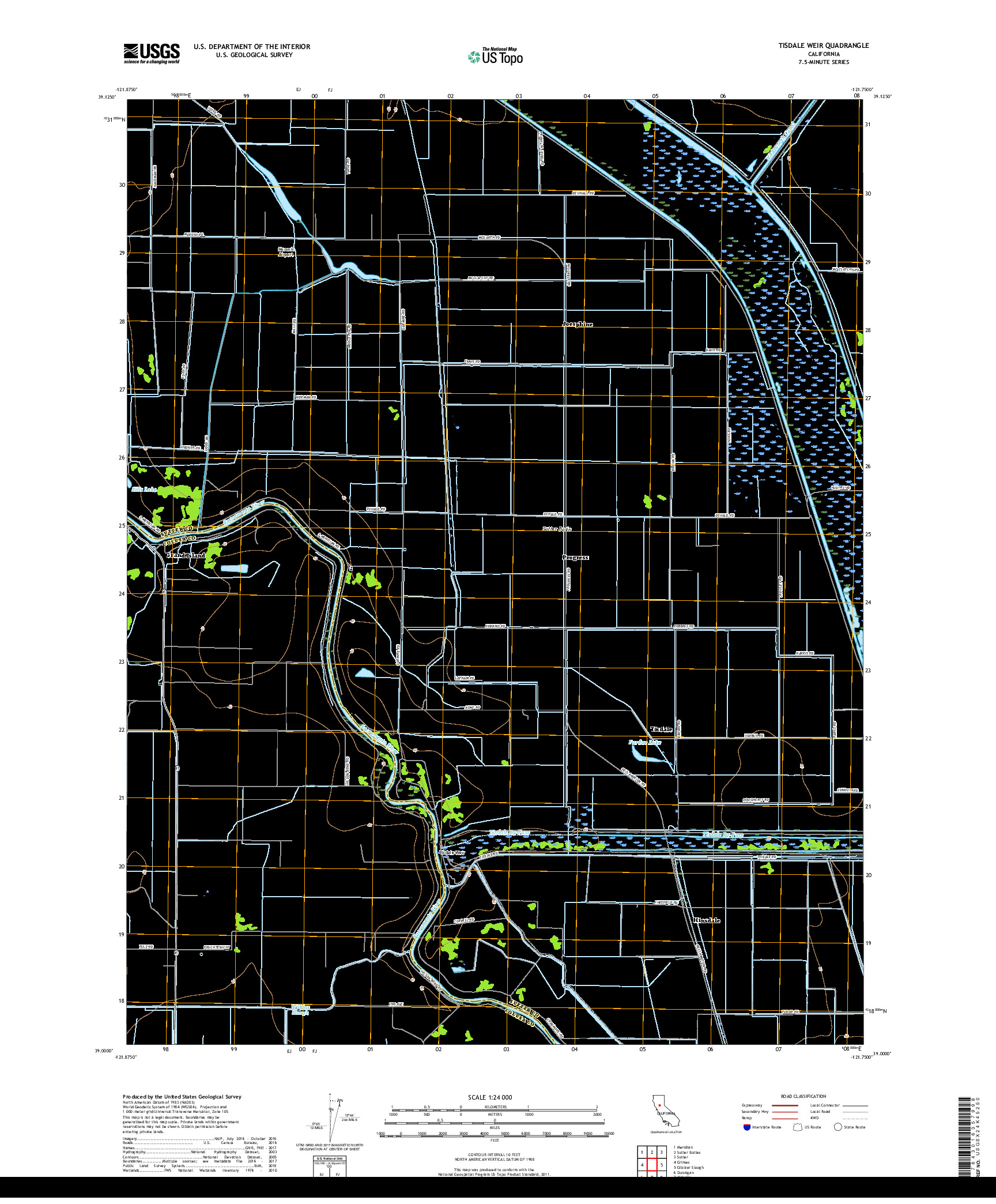 USGS US TOPO 7.5-MINUTE MAP FOR TISDALE WEIR, CA 2018