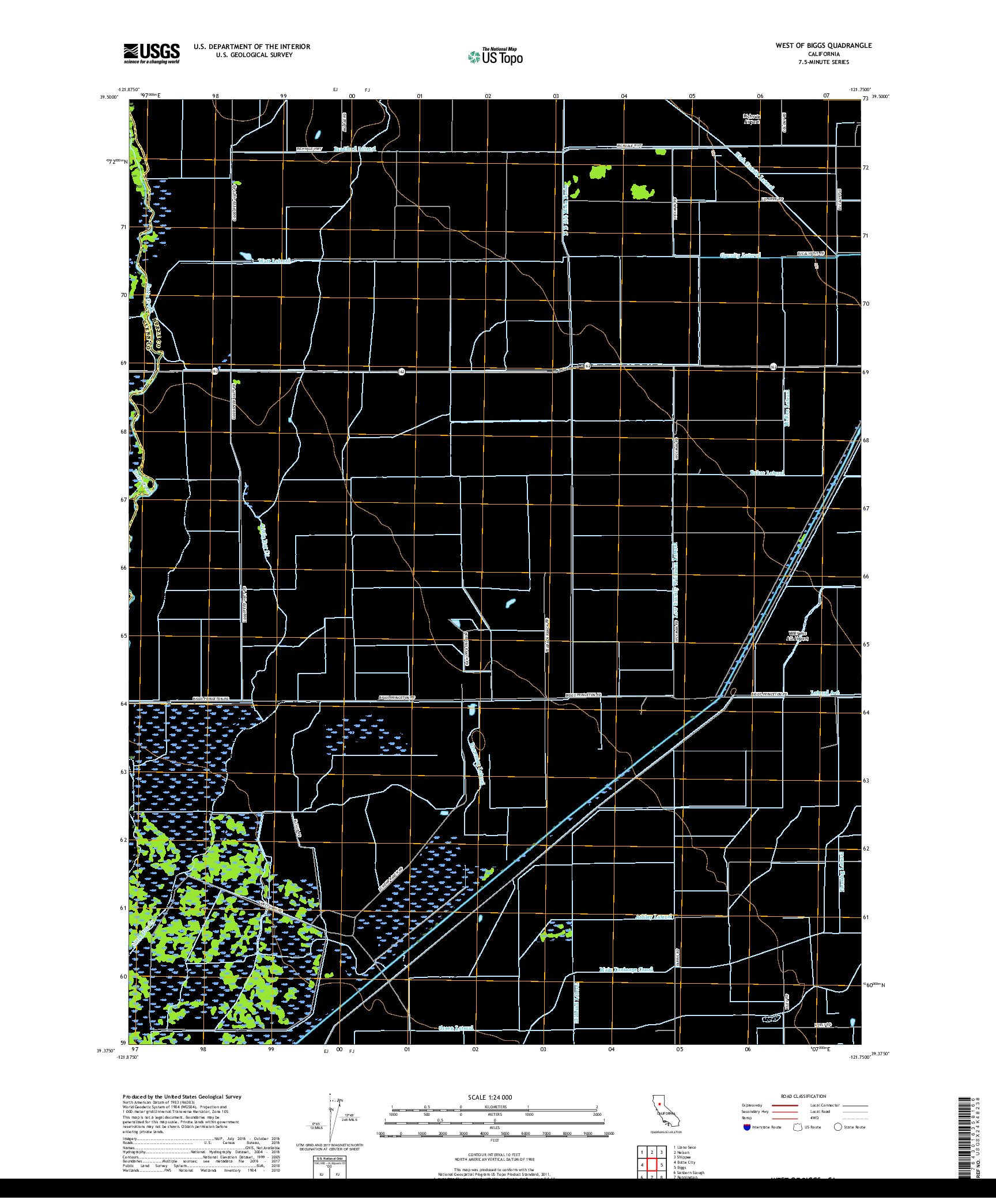 USGS US TOPO 7.5-MINUTE MAP FOR WEST OF BIGGS, CA 2018