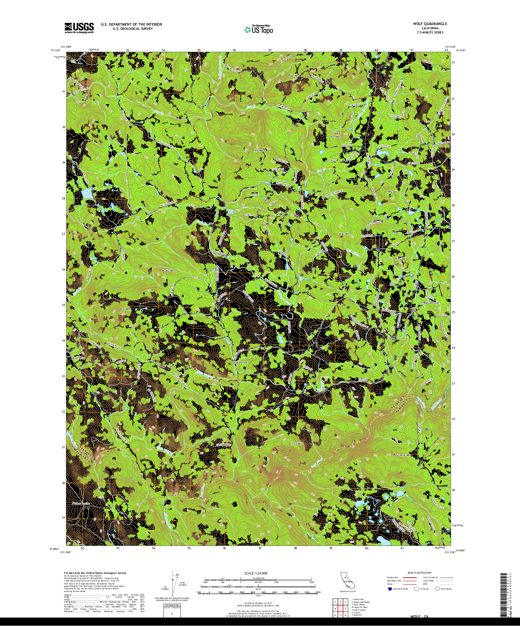 USGS US TOPO 7.5-MINUTE MAP FOR WOLF, CA 2018