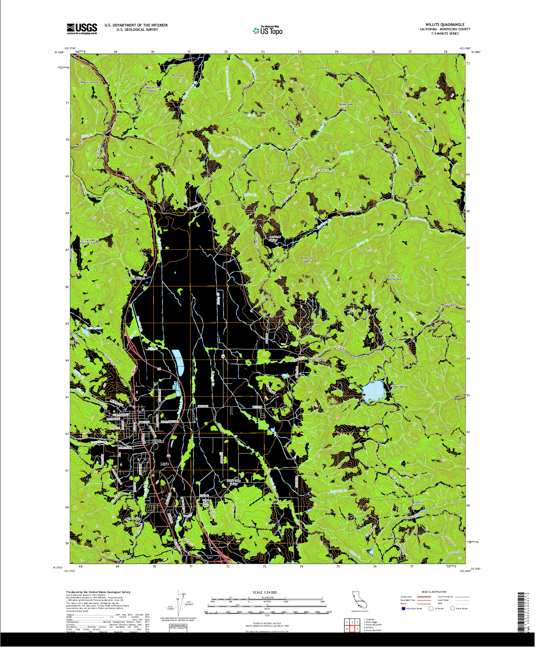 USGS US TOPO 7.5-MINUTE MAP FOR WILLITS, CA 2018