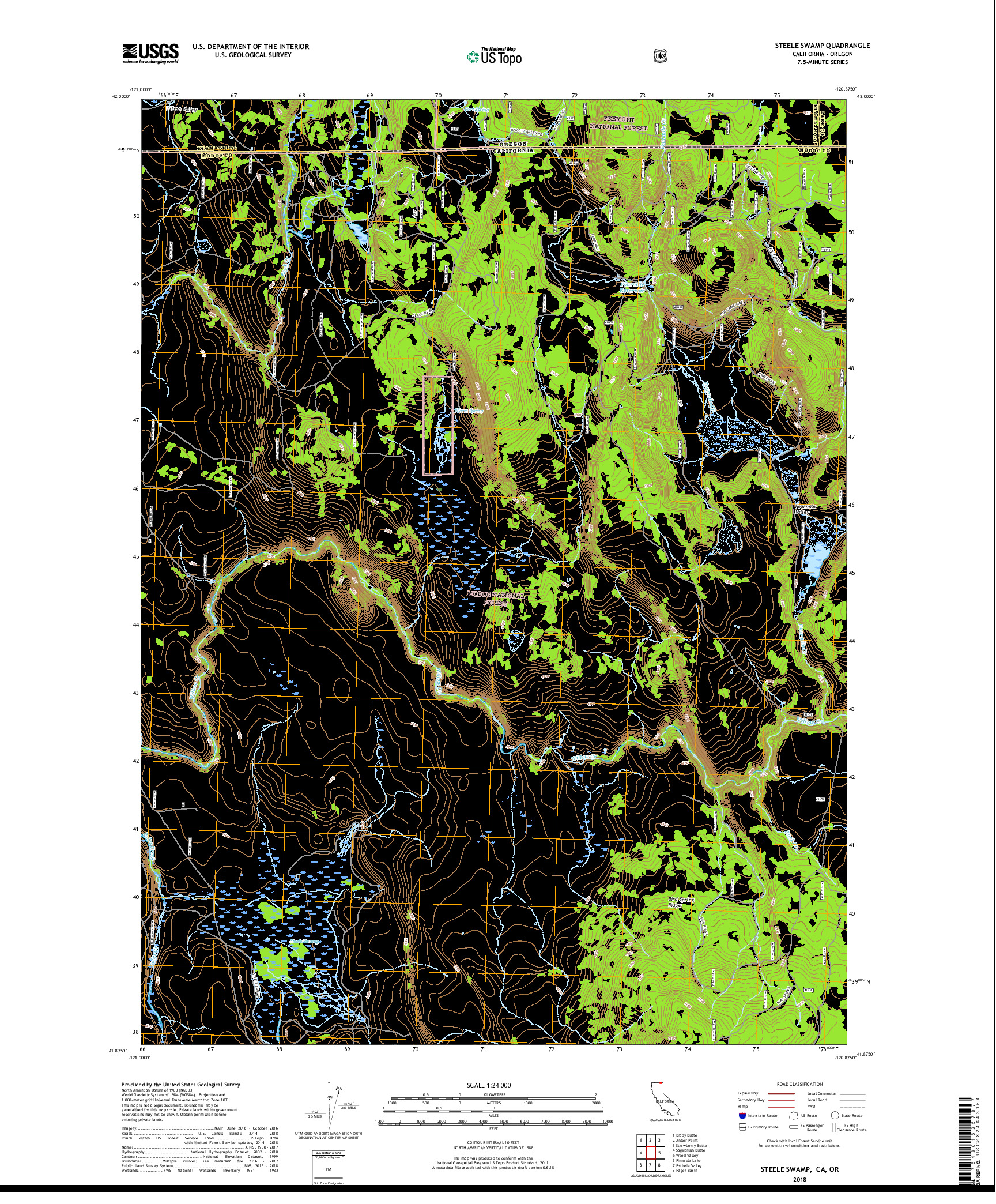 USGS US TOPO 7.5-MINUTE MAP FOR STEELE SWAMP, CA,OR 2018