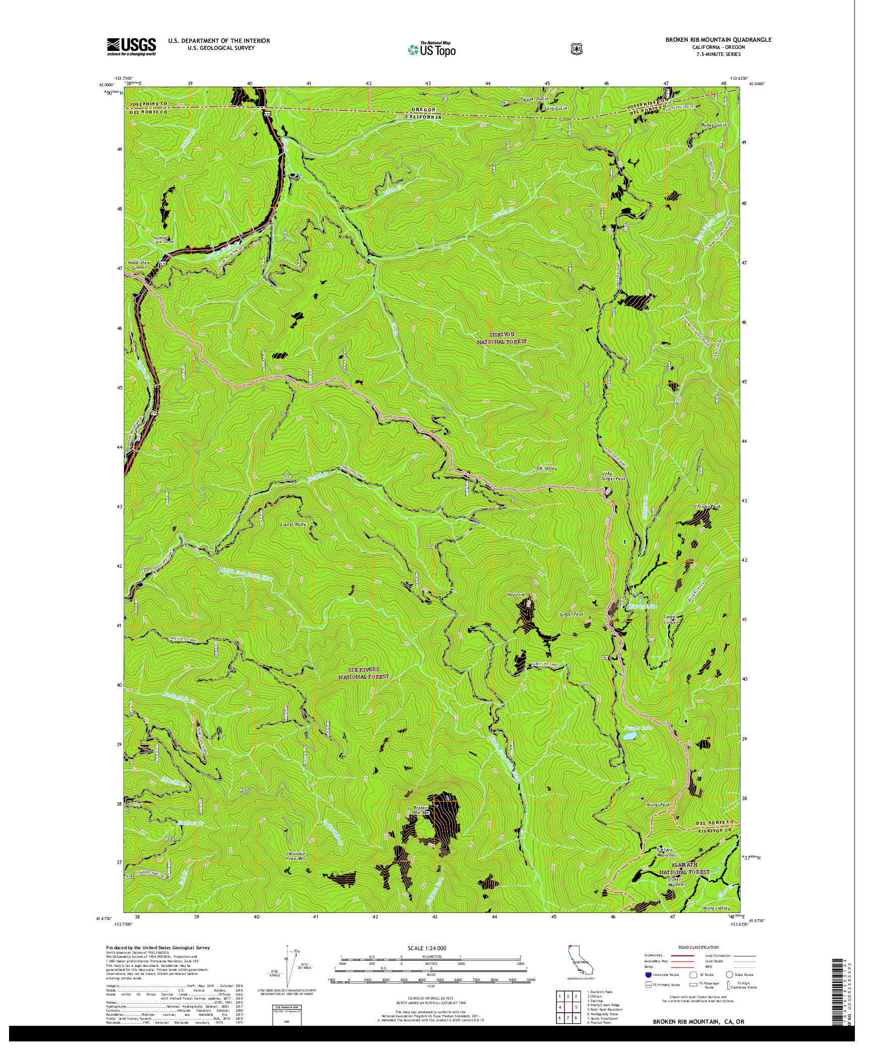 USGS US TOPO 7.5-MINUTE MAP FOR BROKEN RIB MOUNTAIN, CA,OR 2018