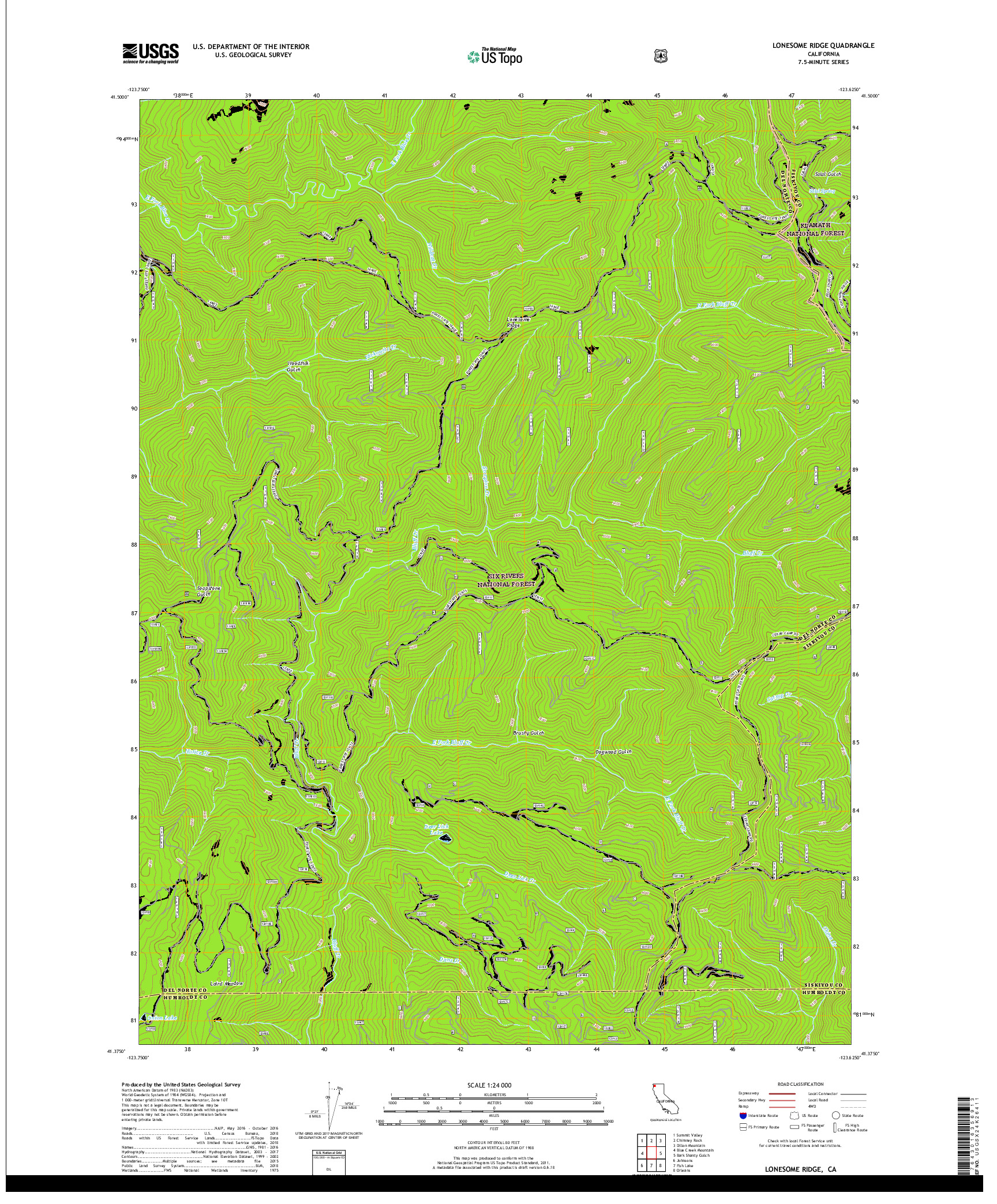 USGS US TOPO 7.5-MINUTE MAP FOR LONESOME RIDGE, CA 2018