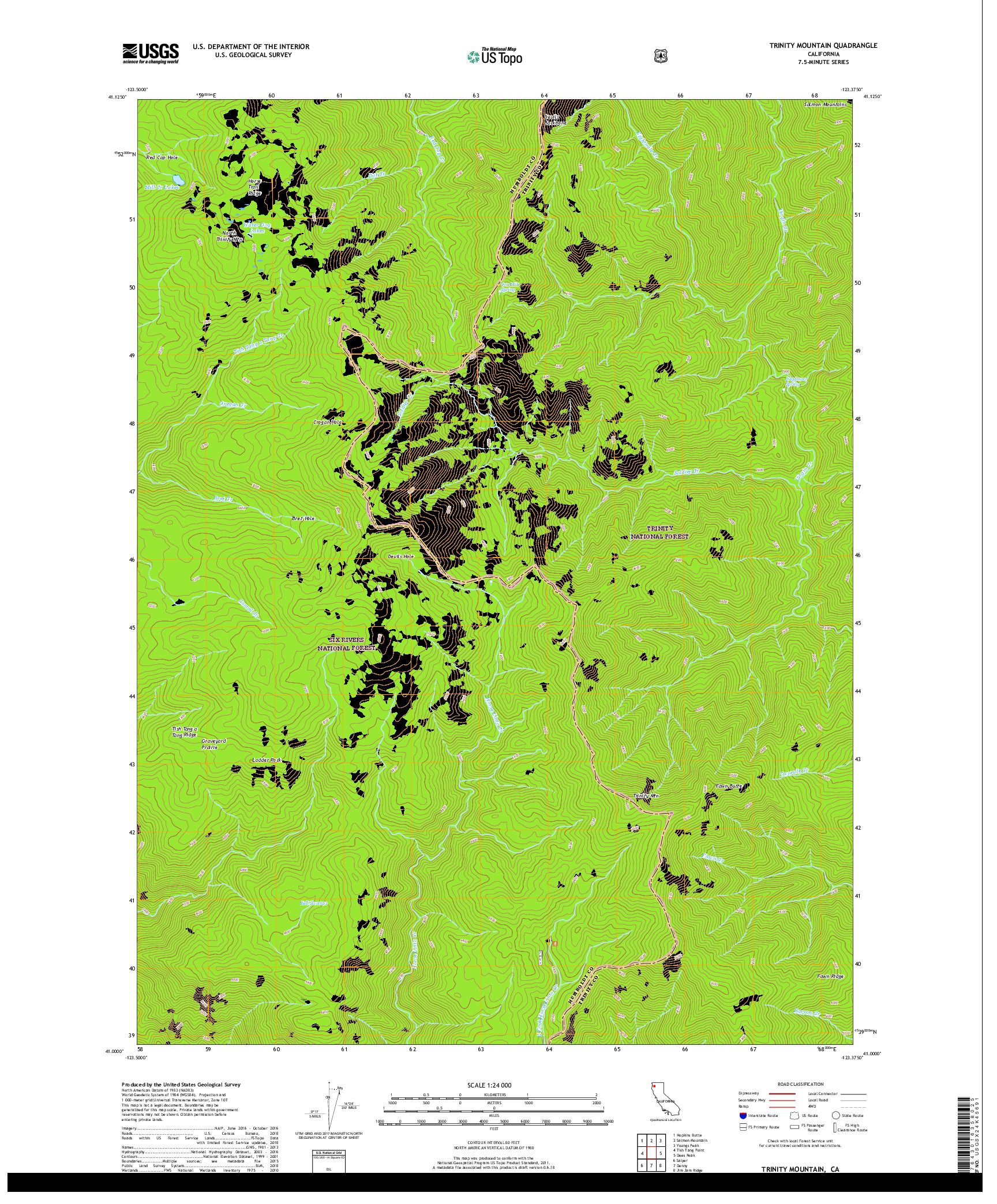 USGS US TOPO 7.5-MINUTE MAP FOR TRINITY MOUNTAIN, CA 2018