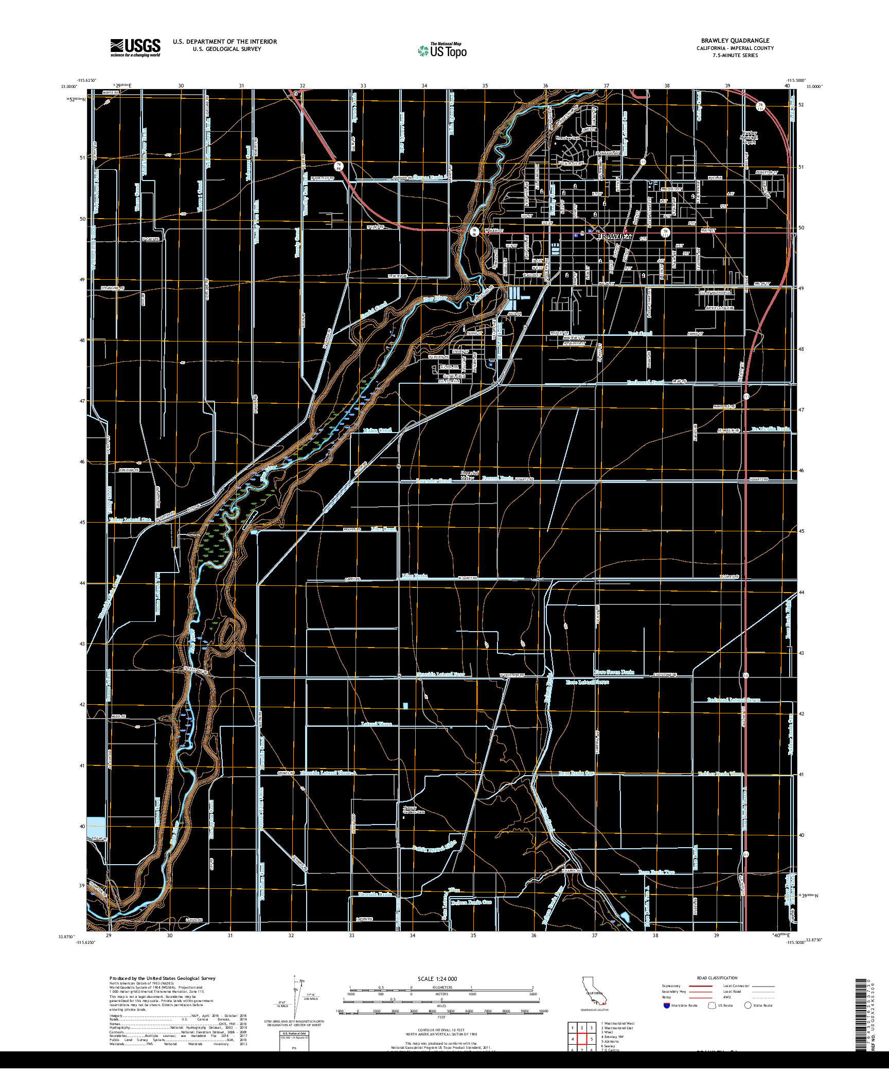 USGS US TOPO 7.5-MINUTE MAP FOR BRAWLEY, CA 2018