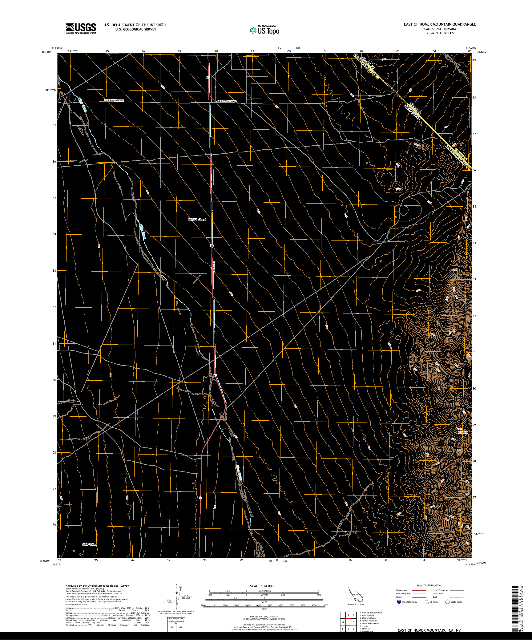 USGS US TOPO 7.5-MINUTE MAP FOR EAST OF HOMER MOUNTAIN, CA,NV 2018