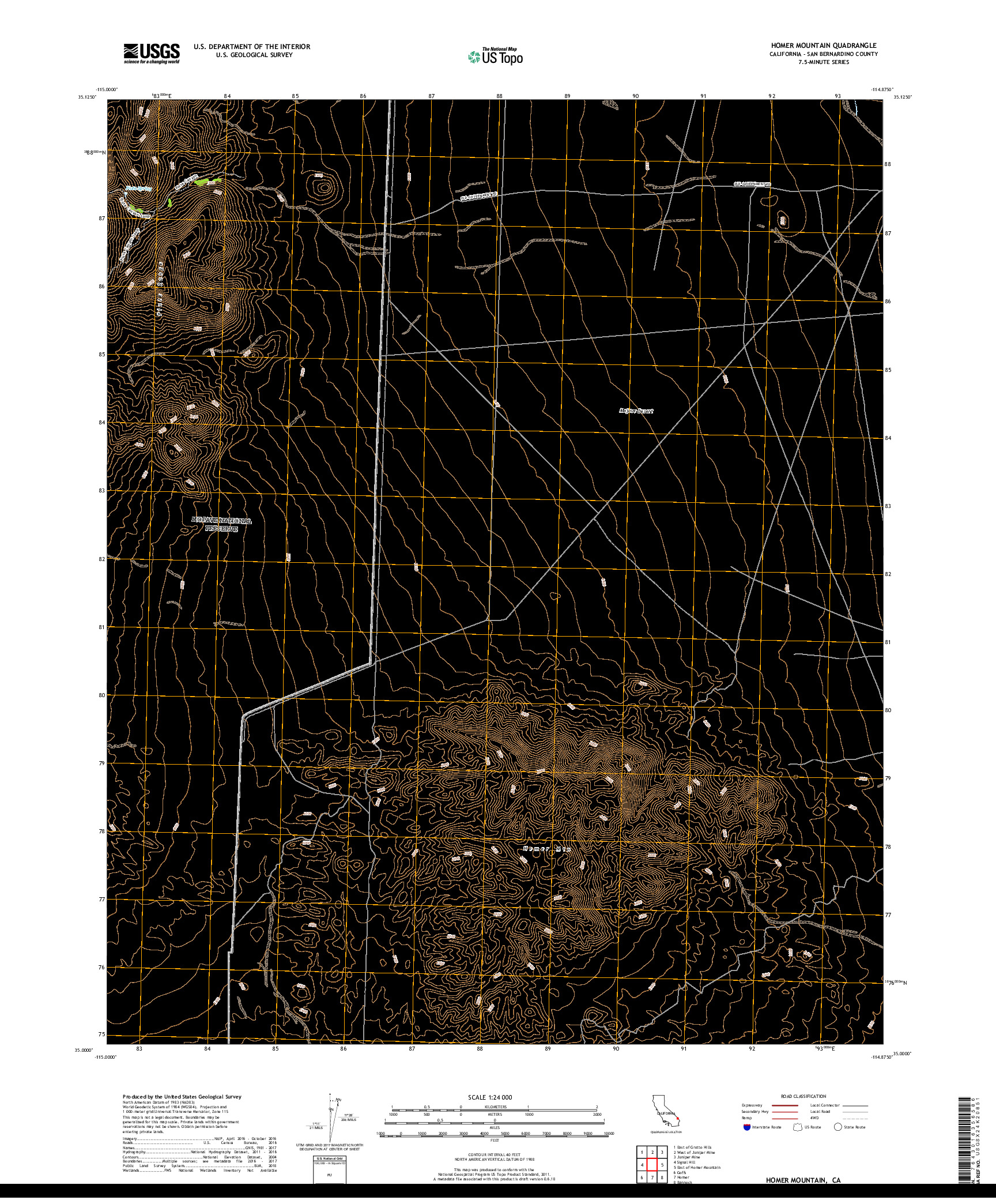 USGS US TOPO 7.5-MINUTE MAP FOR HOMER MOUNTAIN, CA 2018