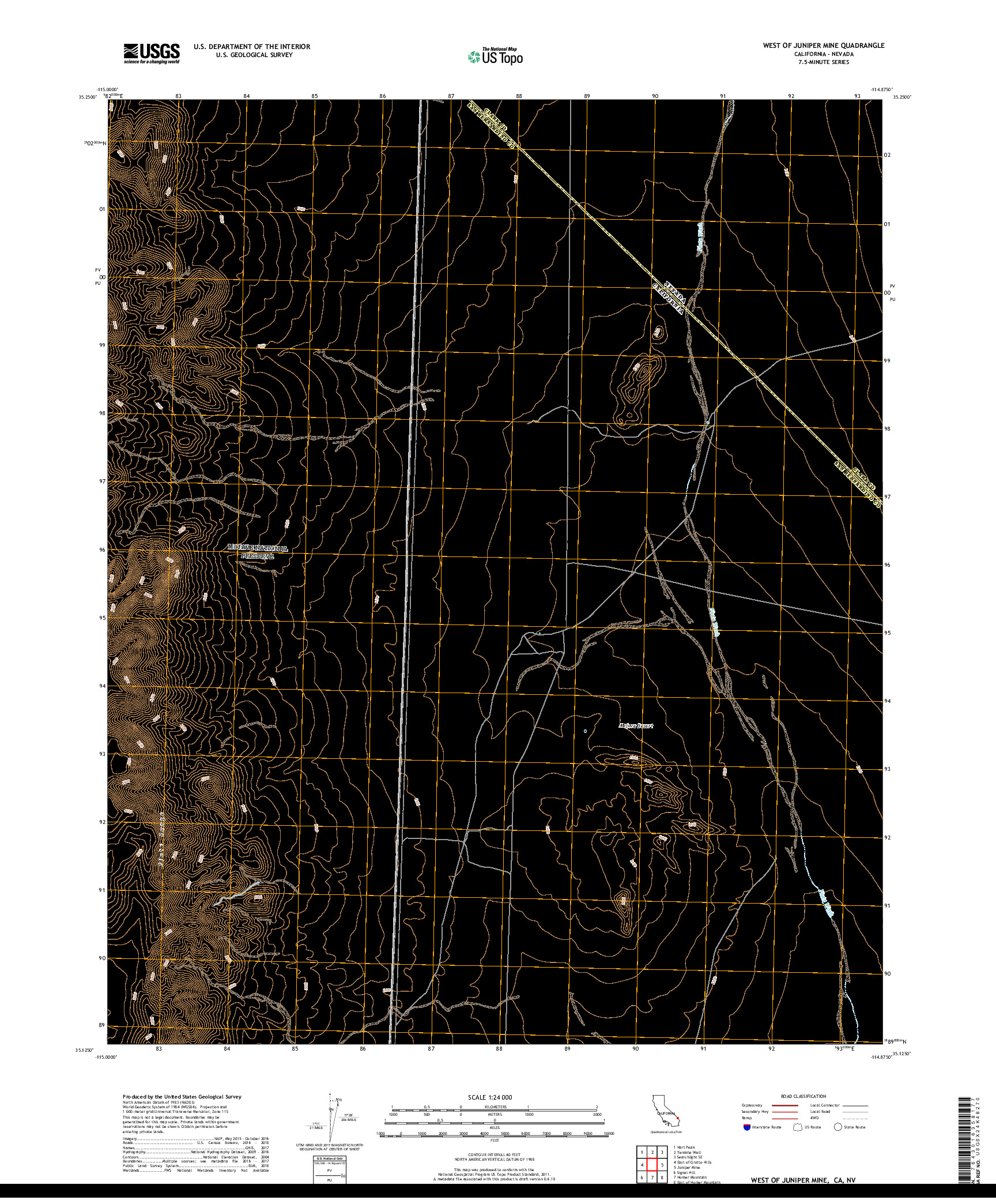 USGS US TOPO 7.5-MINUTE MAP FOR WEST OF JUNIPER MINE, CA,NV 2018