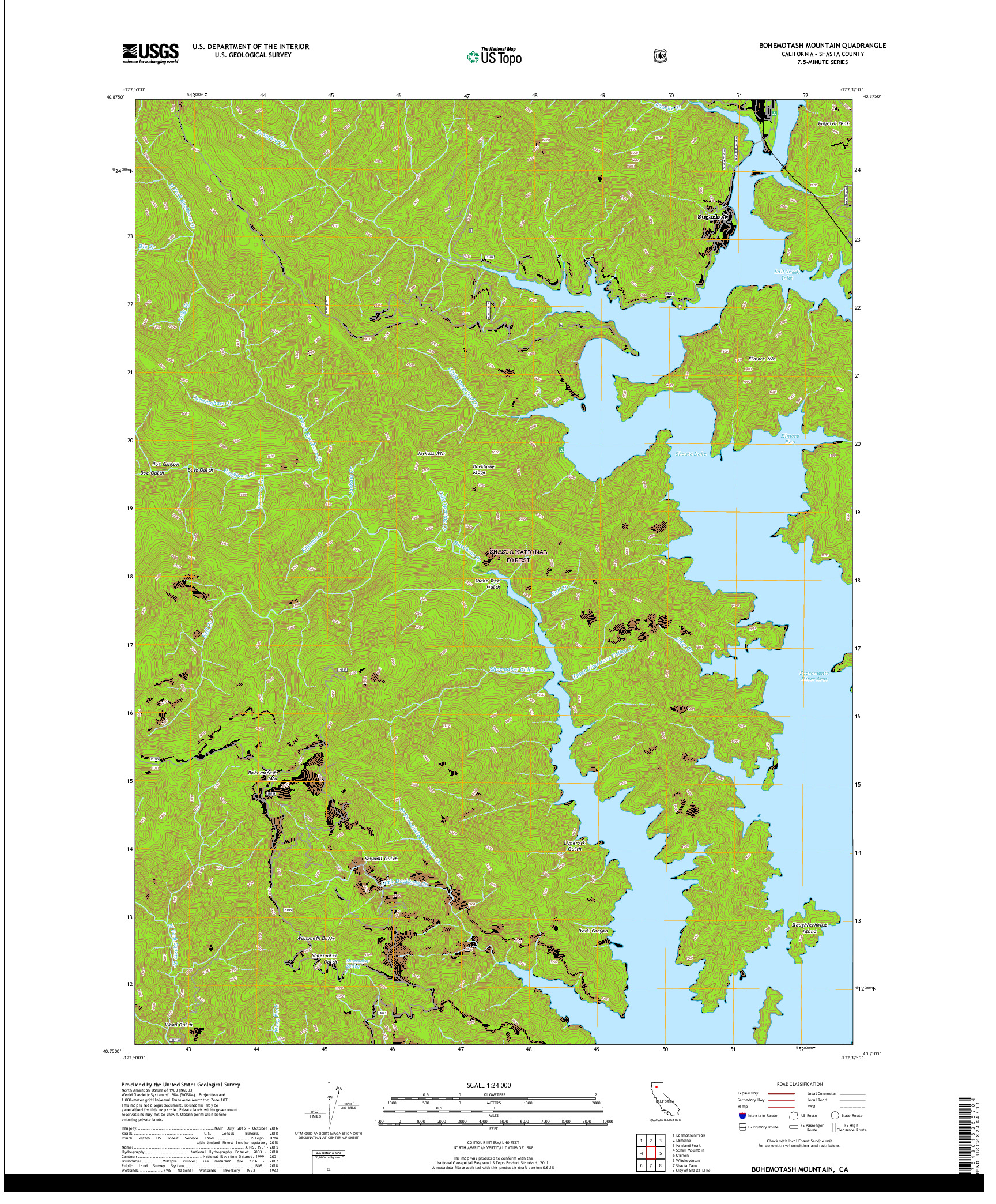 USGS US TOPO 7.5-MINUTE MAP FOR BOHEMOTASH MOUNTAIN, CA 2018