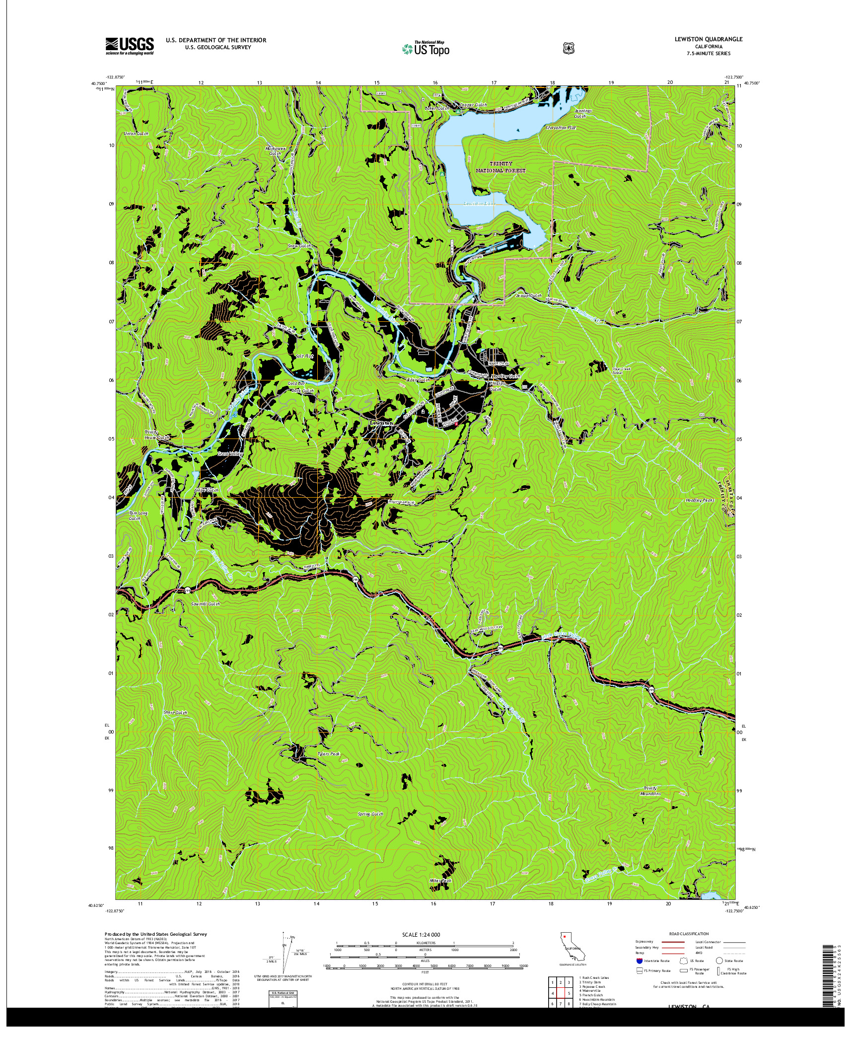 USGS US TOPO 7.5-MINUTE MAP FOR LEWISTON, CA 2018