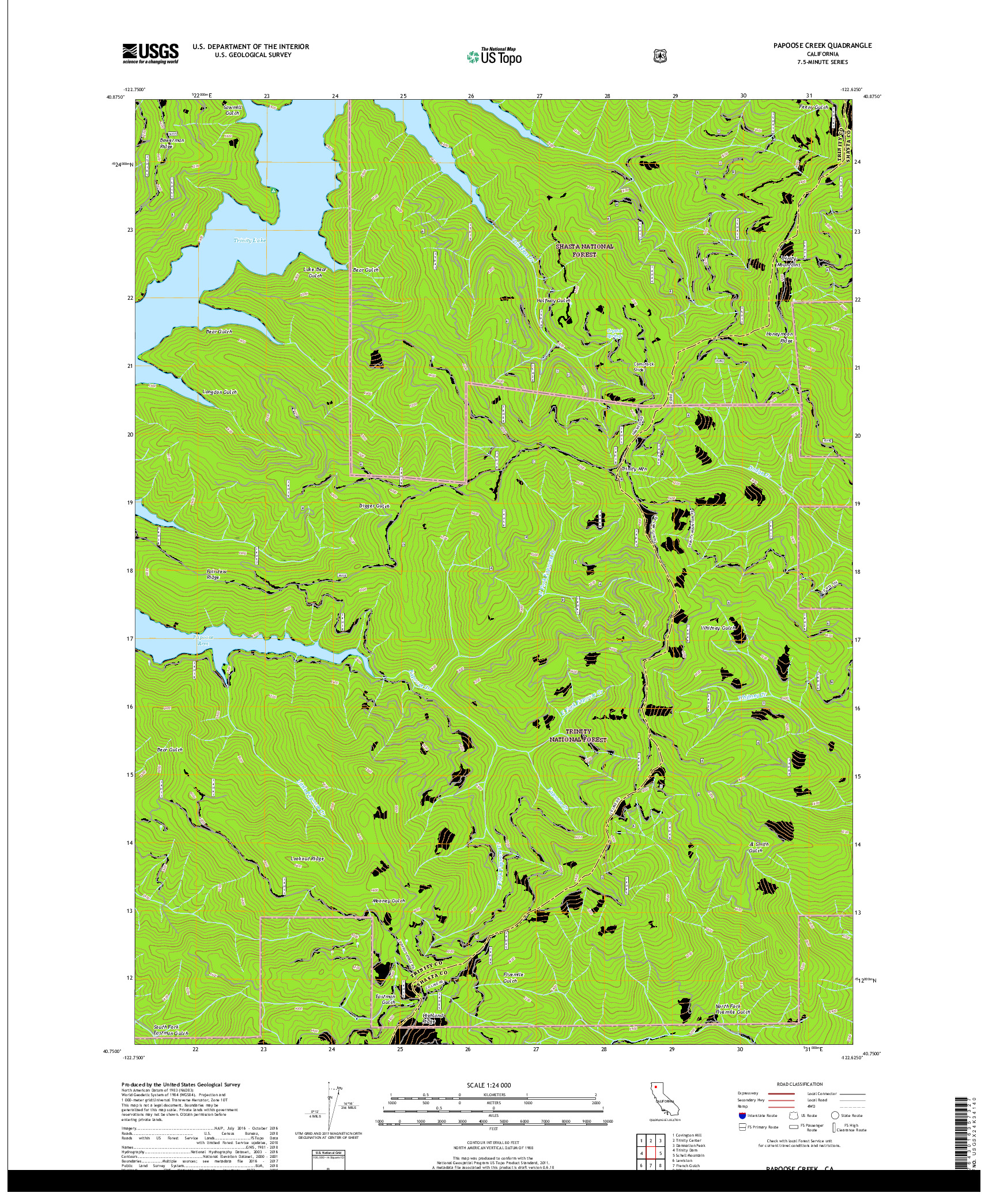 USGS US TOPO 7.5-MINUTE MAP FOR PAPOOSE CREEK, CA 2018