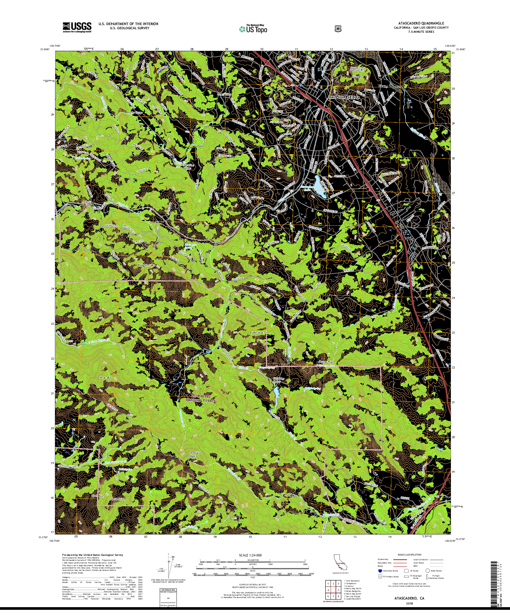 USGS US TOPO 7.5-MINUTE MAP FOR ATASCADERO, CA 2018