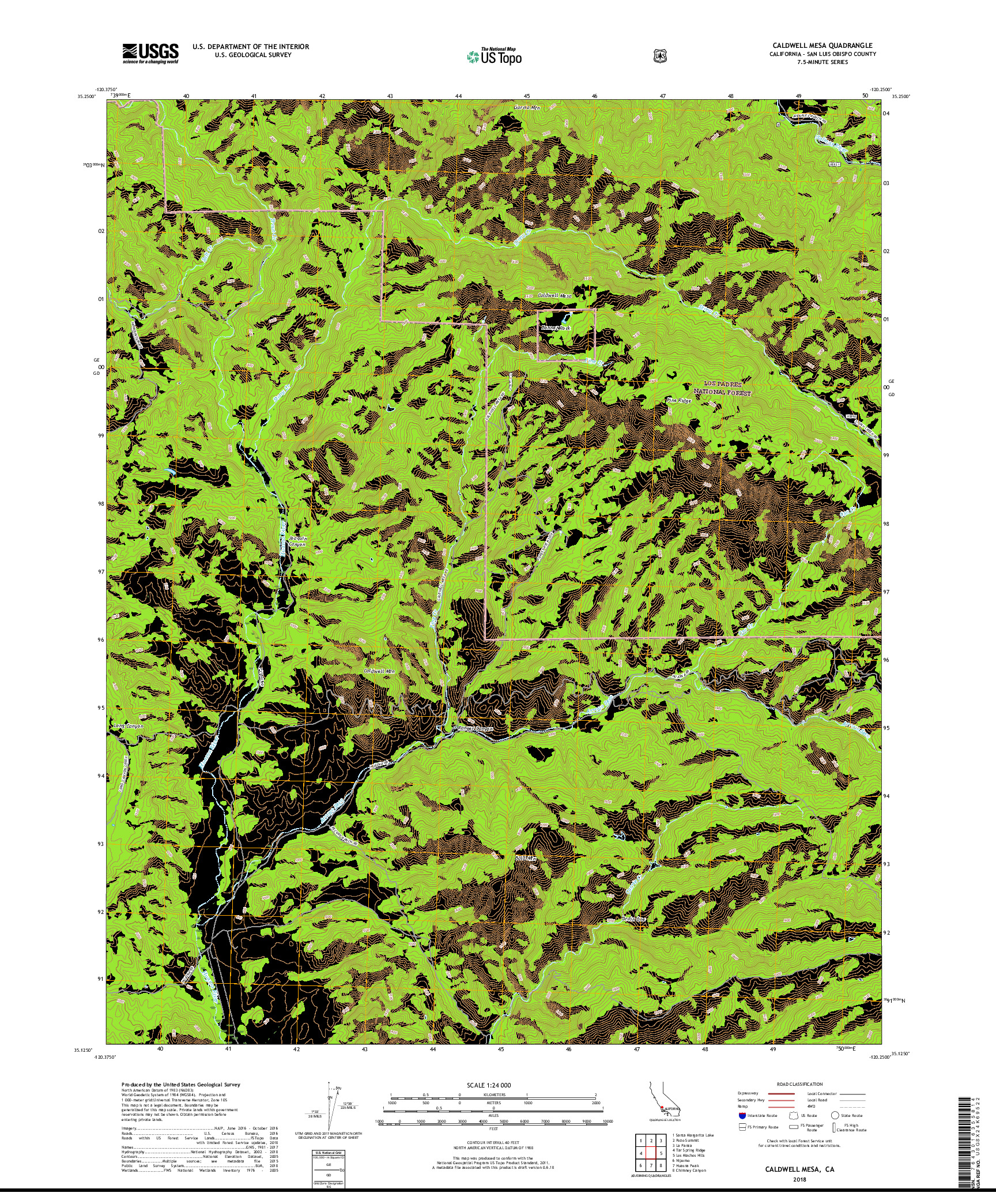 USGS US TOPO 7.5-MINUTE MAP FOR CALDWELL MESA, CA 2018