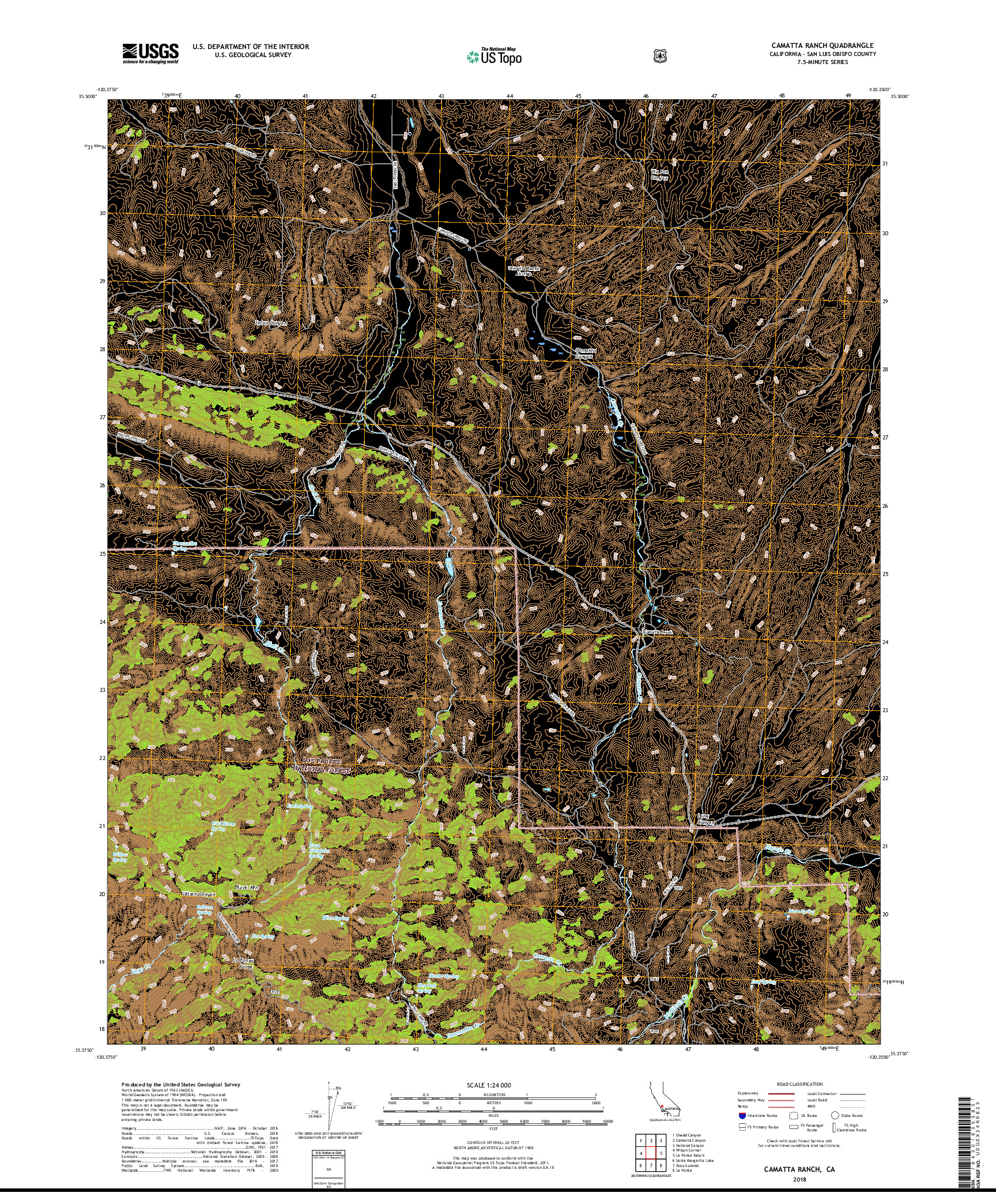 USGS US TOPO 7.5-MINUTE MAP FOR CAMATTA RANCH, CA 2018