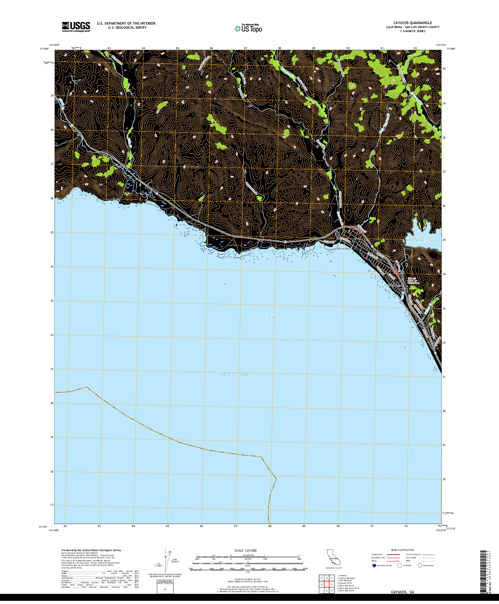 USGS US TOPO 7.5-MINUTE MAP FOR CAYUCOS, CA 2018