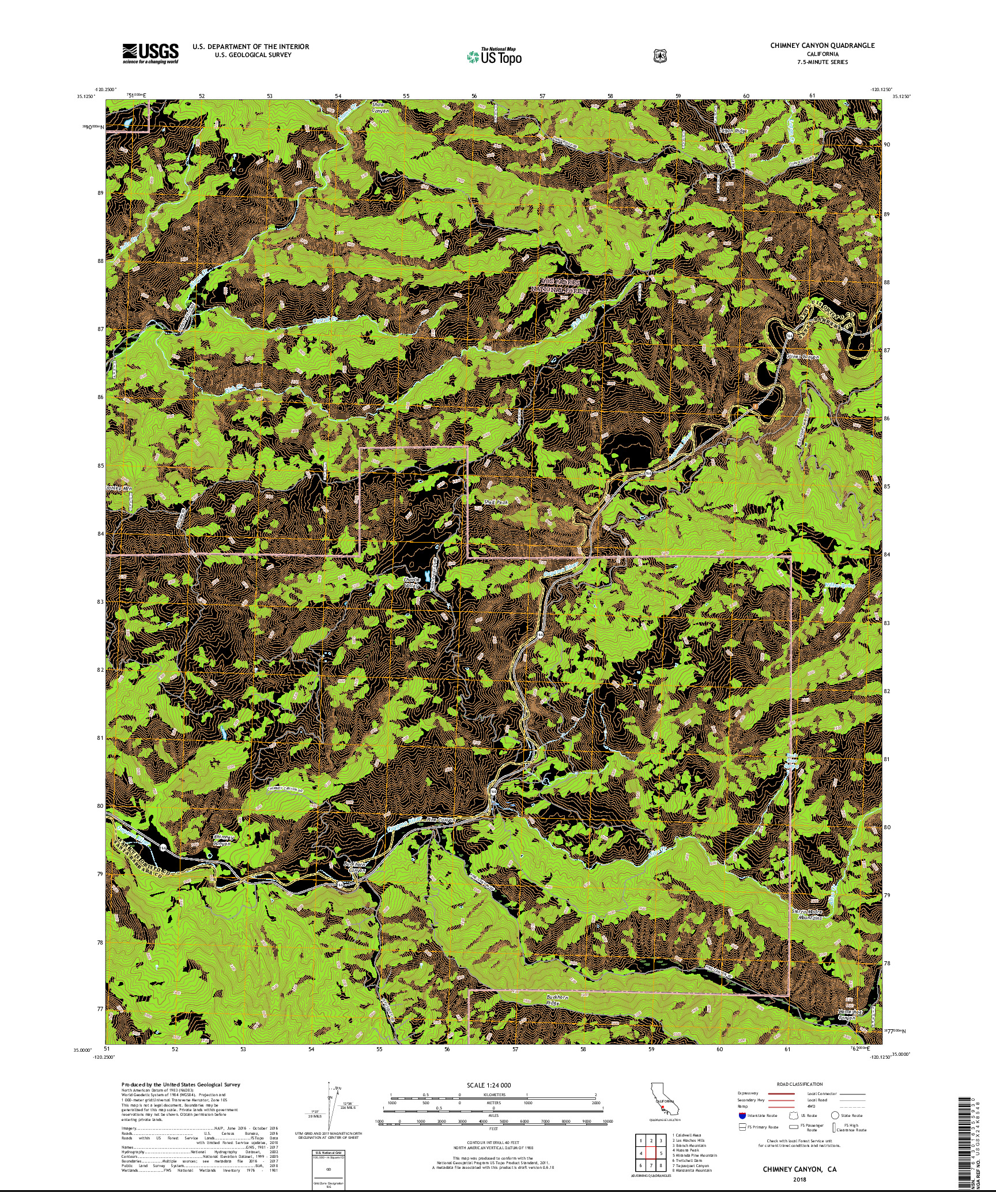 USGS US TOPO 7.5-MINUTE MAP FOR CHIMNEY CANYON, CA 2018