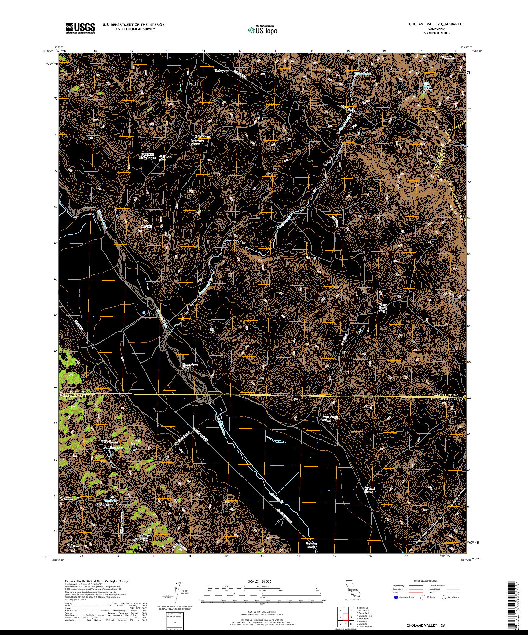USGS US TOPO 7.5-MINUTE MAP FOR CHOLAME VALLEY, CA 2018