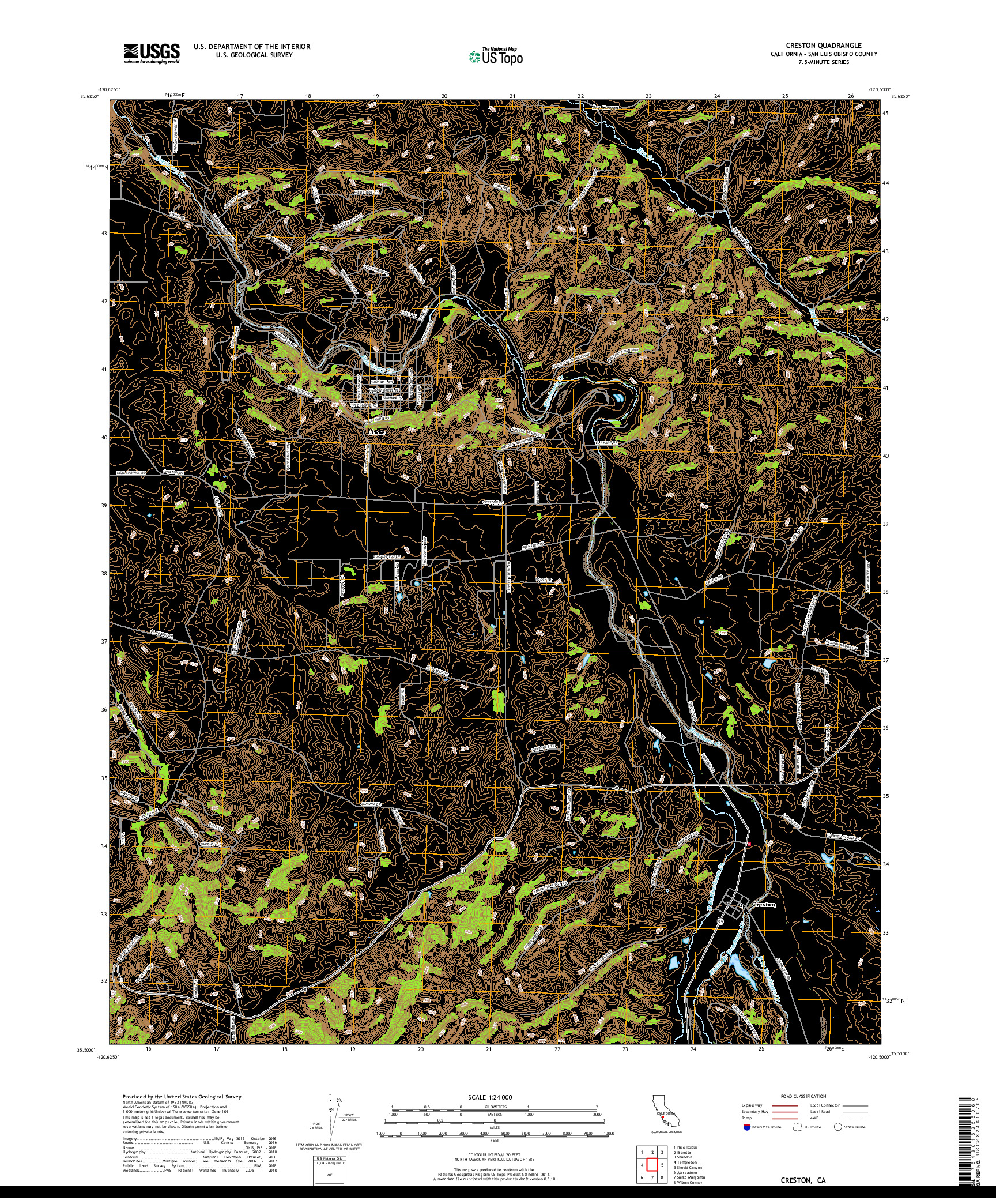 USGS US TOPO 7.5-MINUTE MAP FOR CRESTON, CA 2018