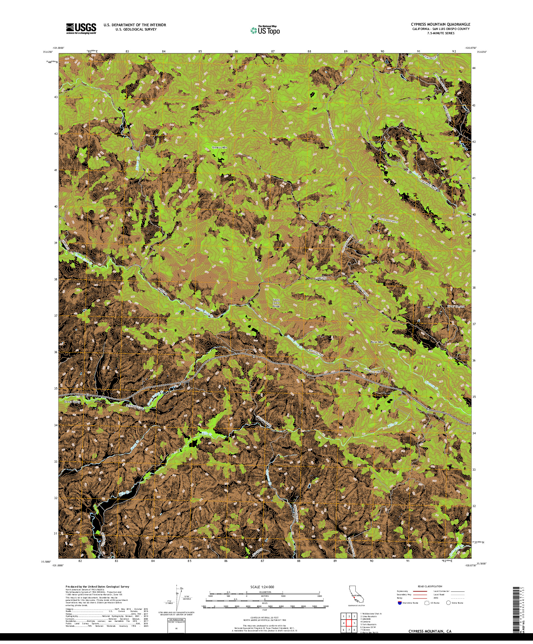 USGS US TOPO 7.5-MINUTE MAP FOR CYPRESS MOUNTAIN, CA 2018