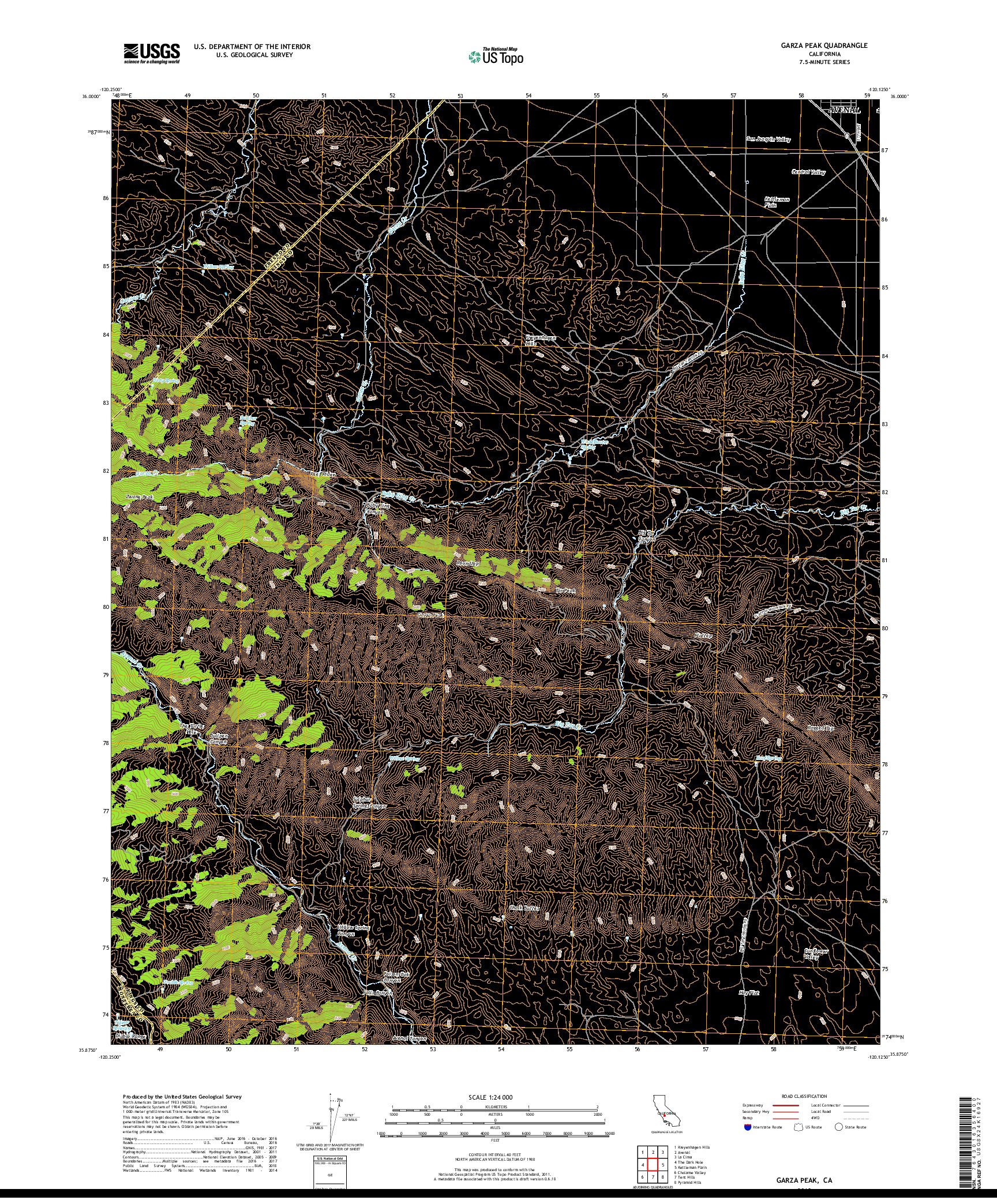 USGS US TOPO 7.5-MINUTE MAP FOR GARZA PEAK, CA 2018