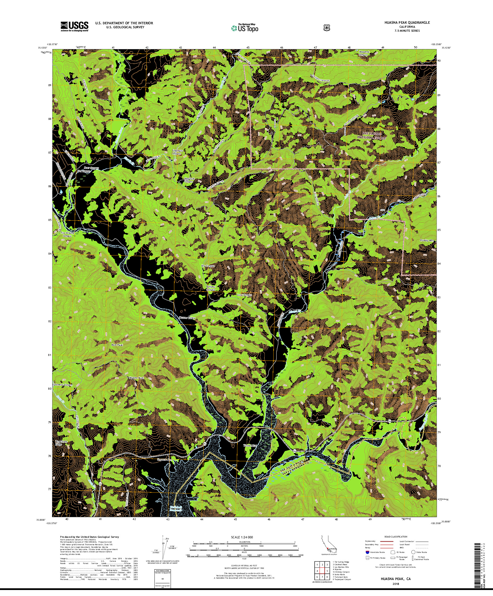 USGS US TOPO 7.5-MINUTE MAP FOR HUASNA PEAK, CA 2018