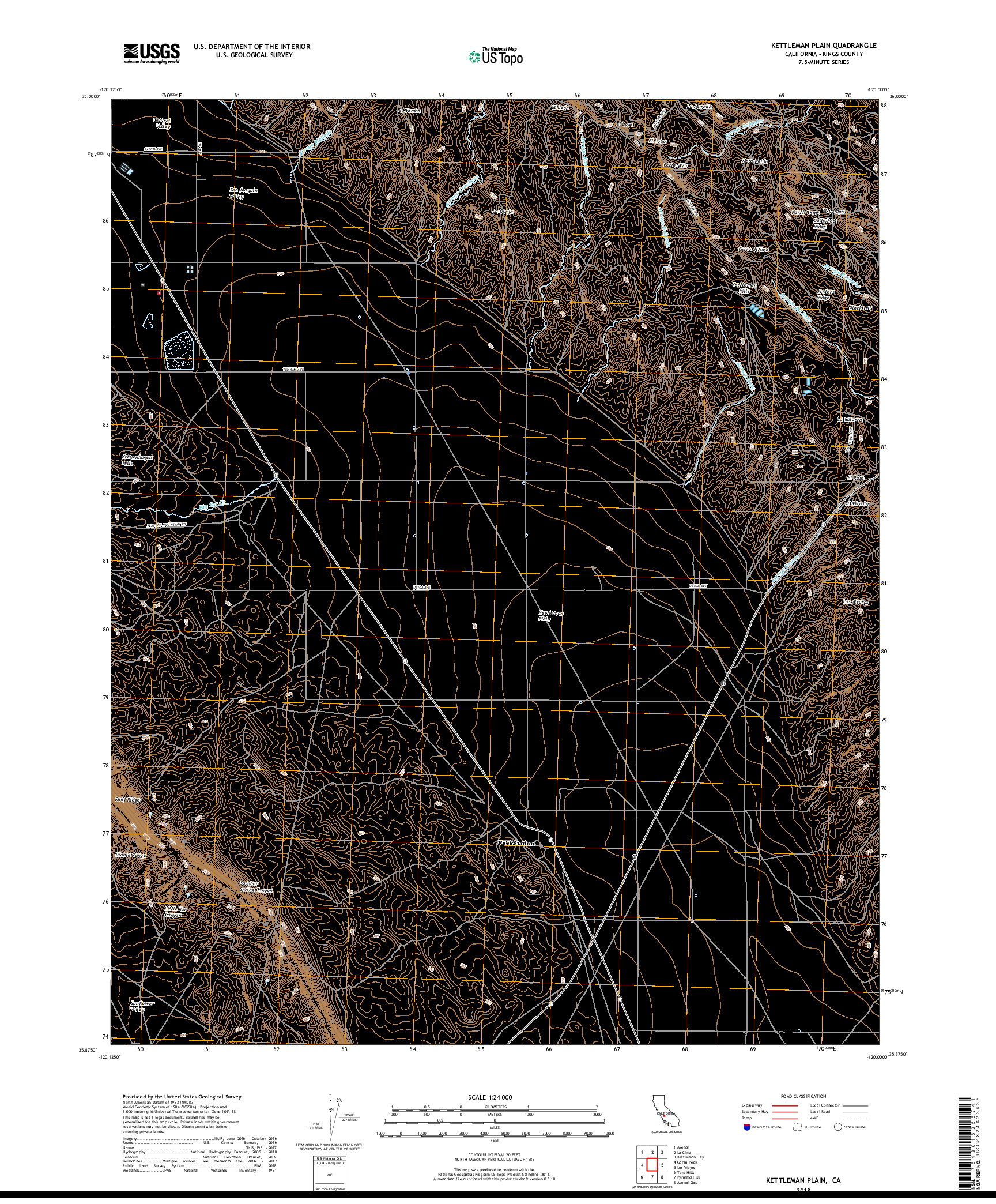 USGS US TOPO 7.5-MINUTE MAP FOR KETTLEMAN PLAIN, CA 2018