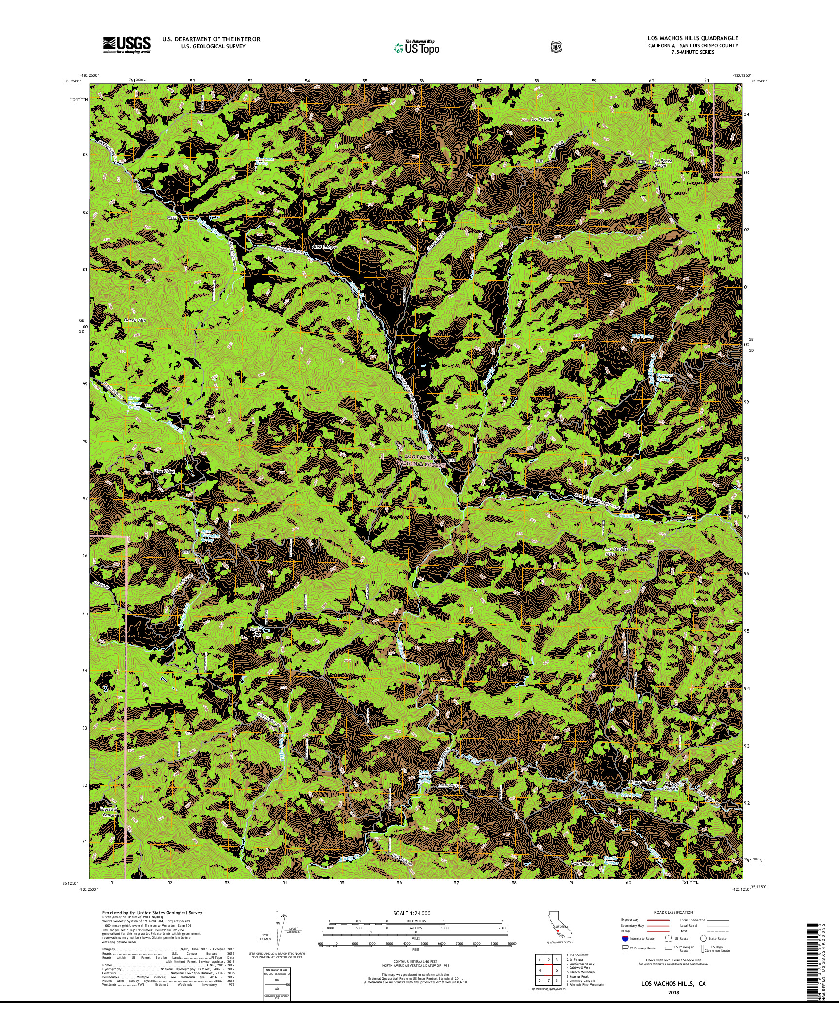 USGS US TOPO 7.5-MINUTE MAP FOR LOS MACHOS HILLS, CA 2018