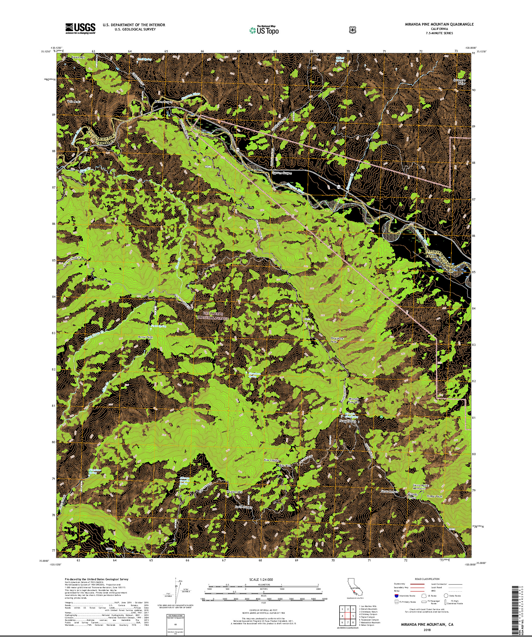 USGS US TOPO 7.5-MINUTE MAP FOR MIRANDA PINE MOUNTAIN, CA 2018