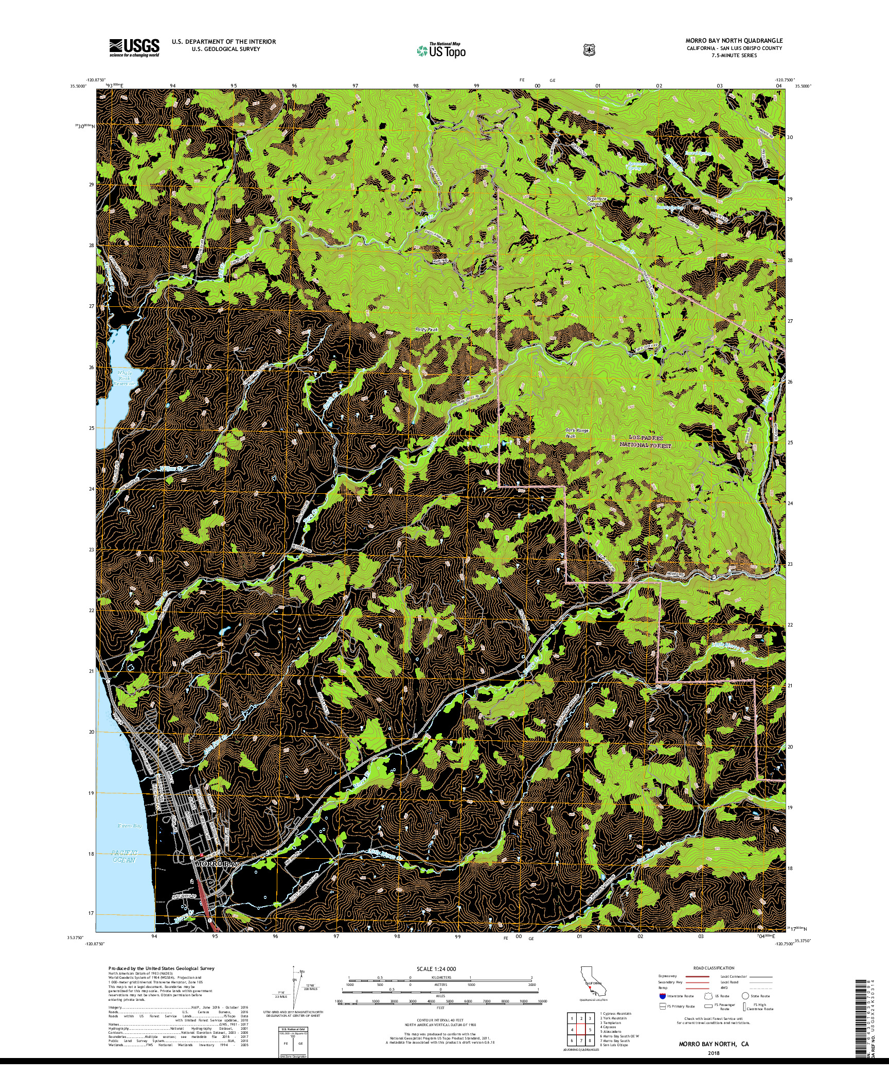 USGS US TOPO 7.5-MINUTE MAP FOR MORRO BAY NORTH, CA 2018