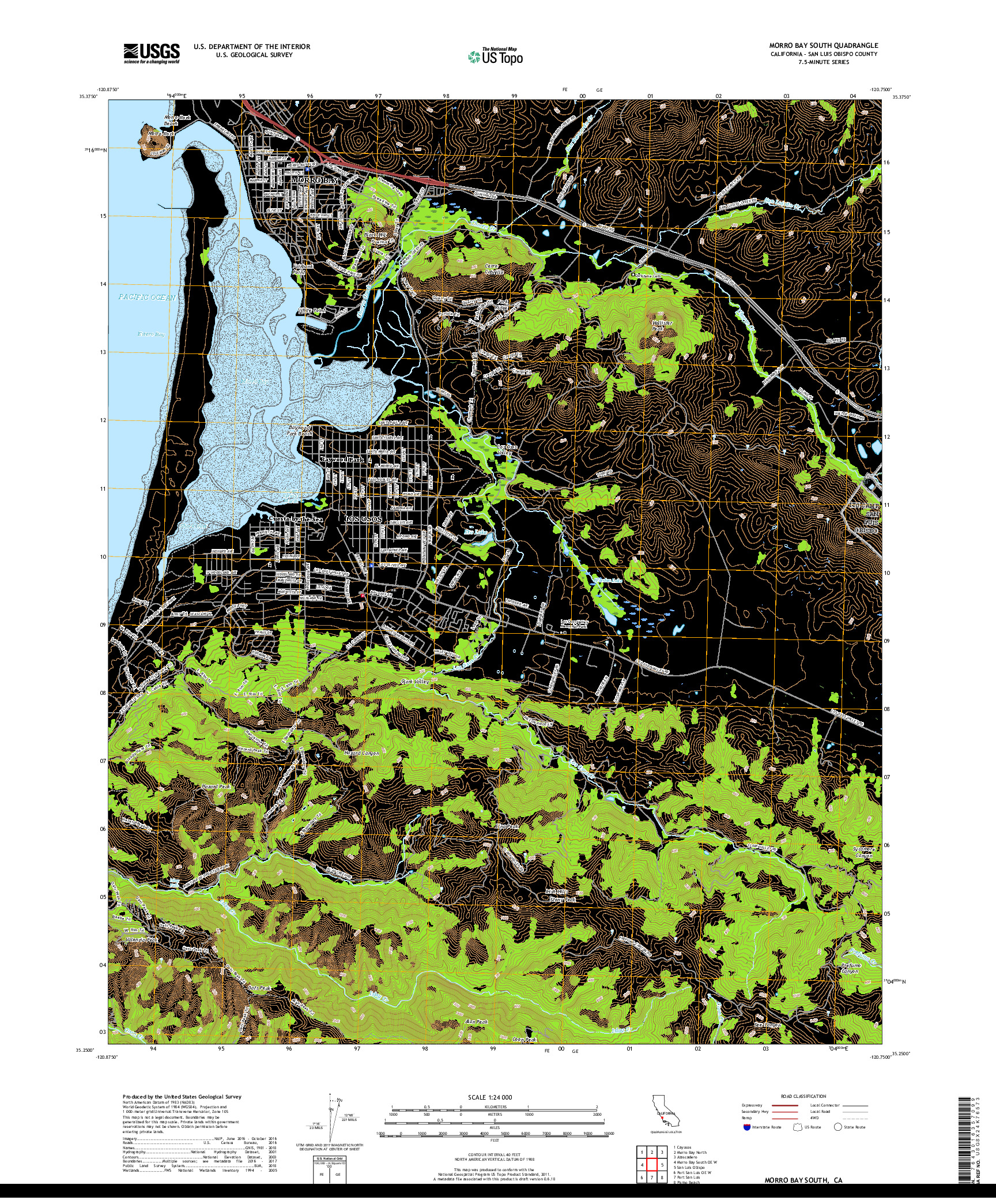 USGS US TOPO 7.5-MINUTE MAP FOR MORRO BAY SOUTH, CA 2018