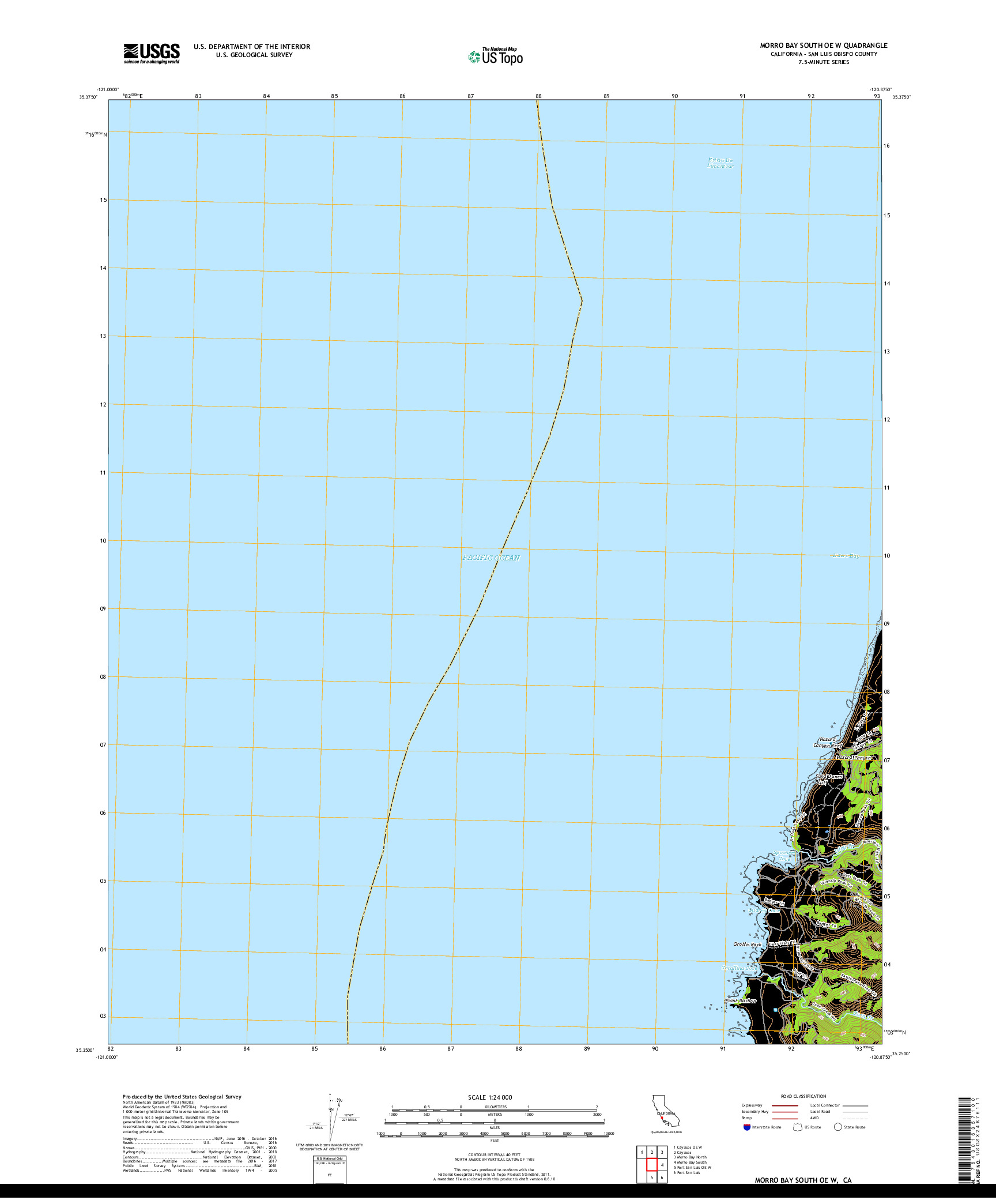 USGS US TOPO 7.5-MINUTE MAP FOR MORRO BAY SOUTH OE W, CA 2018