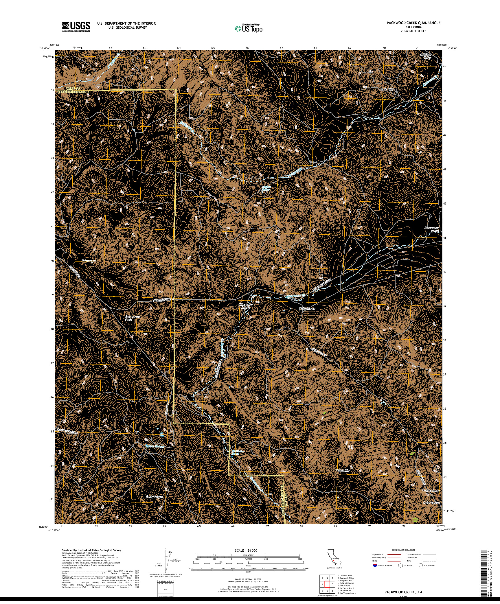 USGS US TOPO 7.5-MINUTE MAP FOR PACKWOOD CREEK, CA 2018