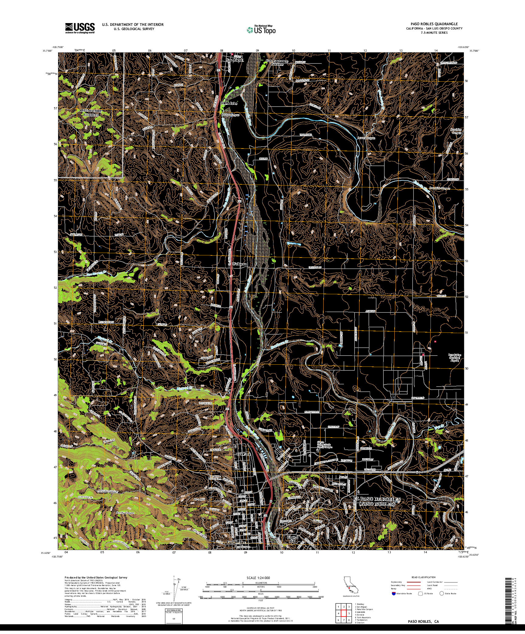 USGS US TOPO 7.5-MINUTE MAP FOR PASO ROBLES, CA 2018