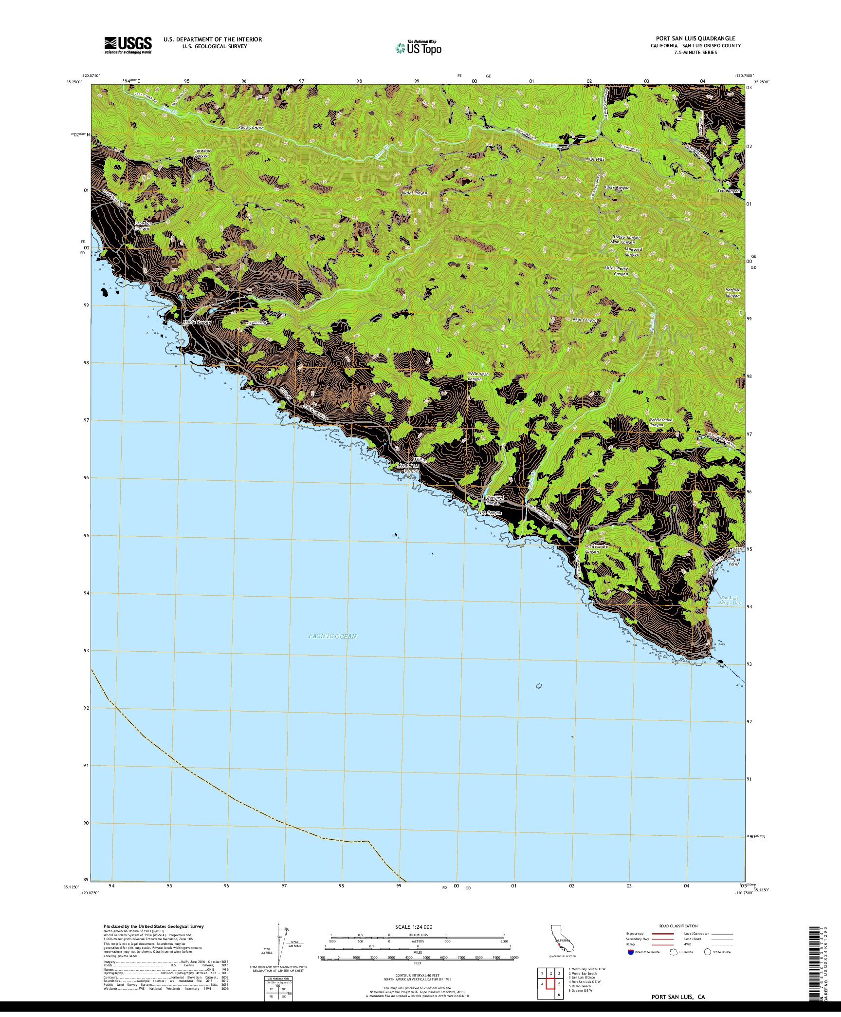 USGS US TOPO 7.5-MINUTE MAP FOR PORT SAN LUIS, CA 2018