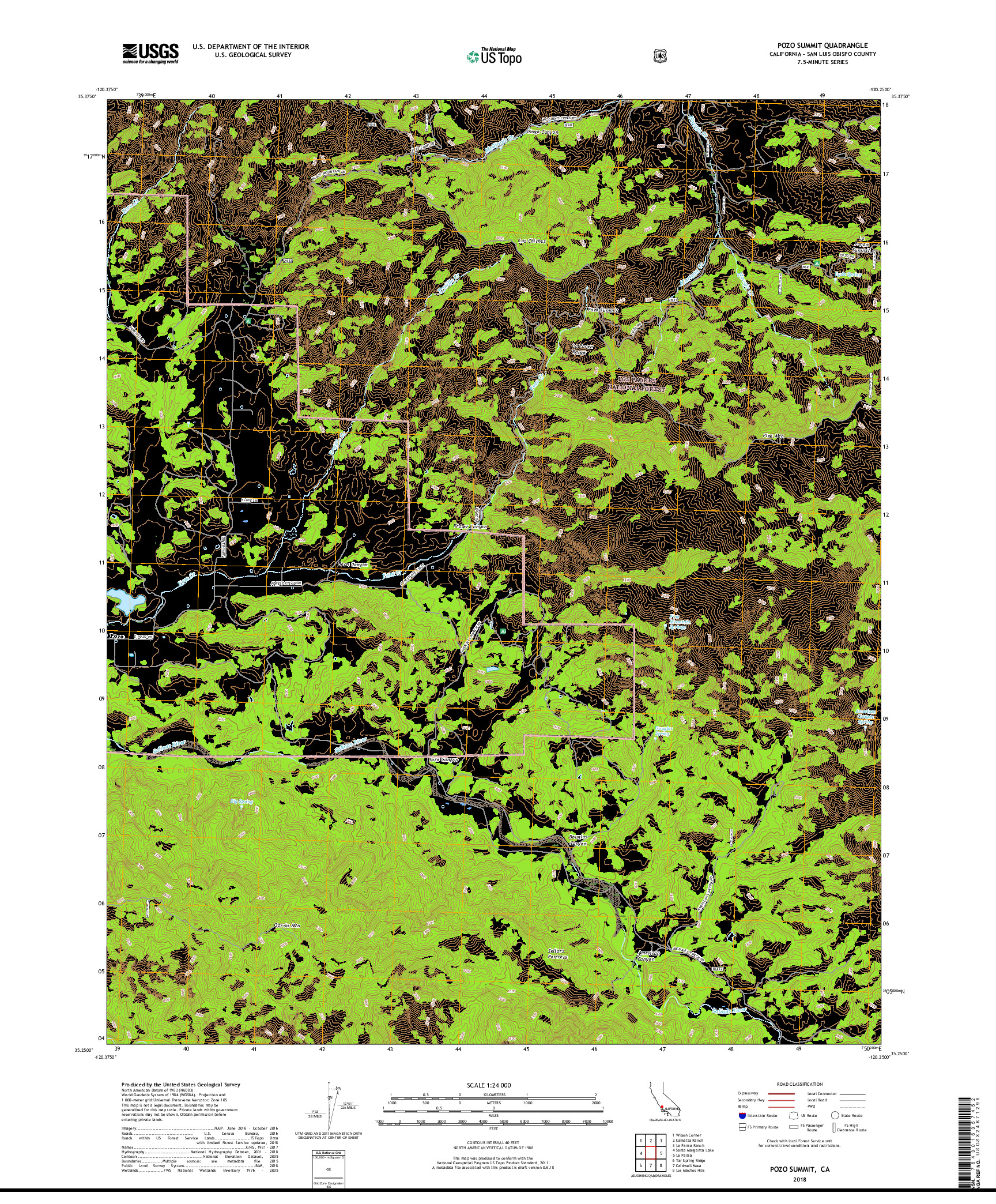 USGS US TOPO 7.5-MINUTE MAP FOR POZO SUMMIT, CA 2018