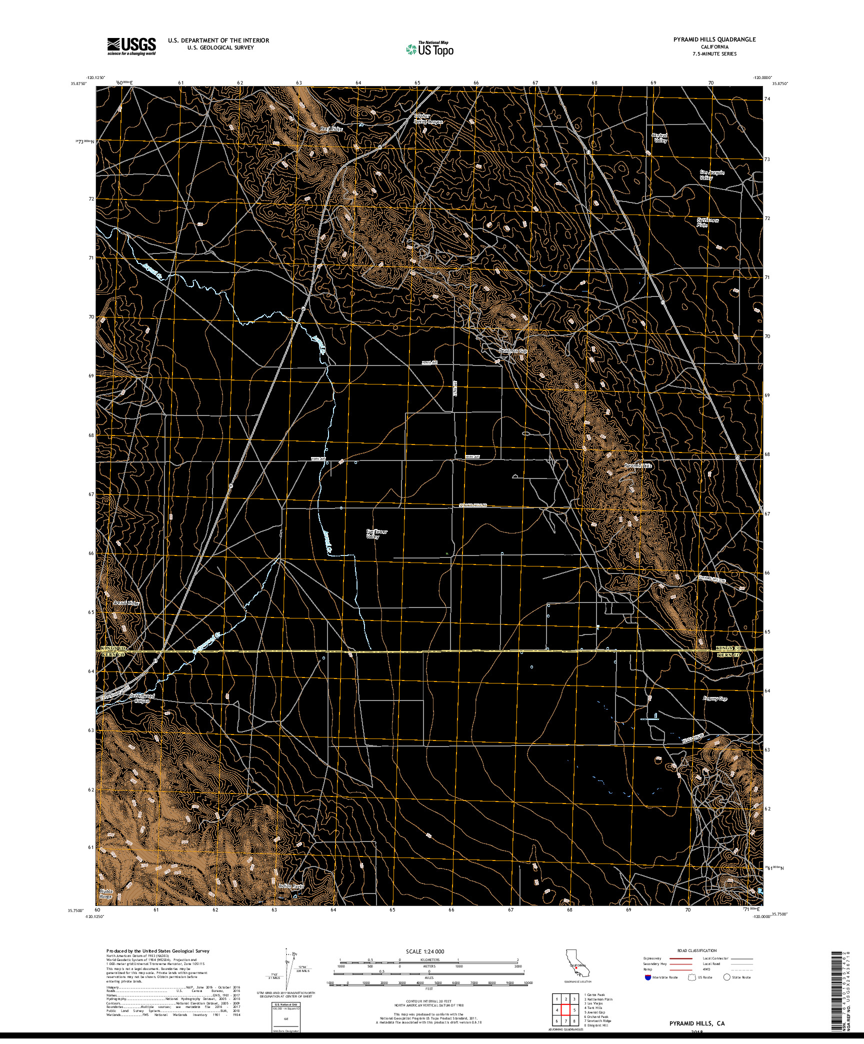 USGS US TOPO 7.5-MINUTE MAP FOR PYRAMID HILLS, CA 2018