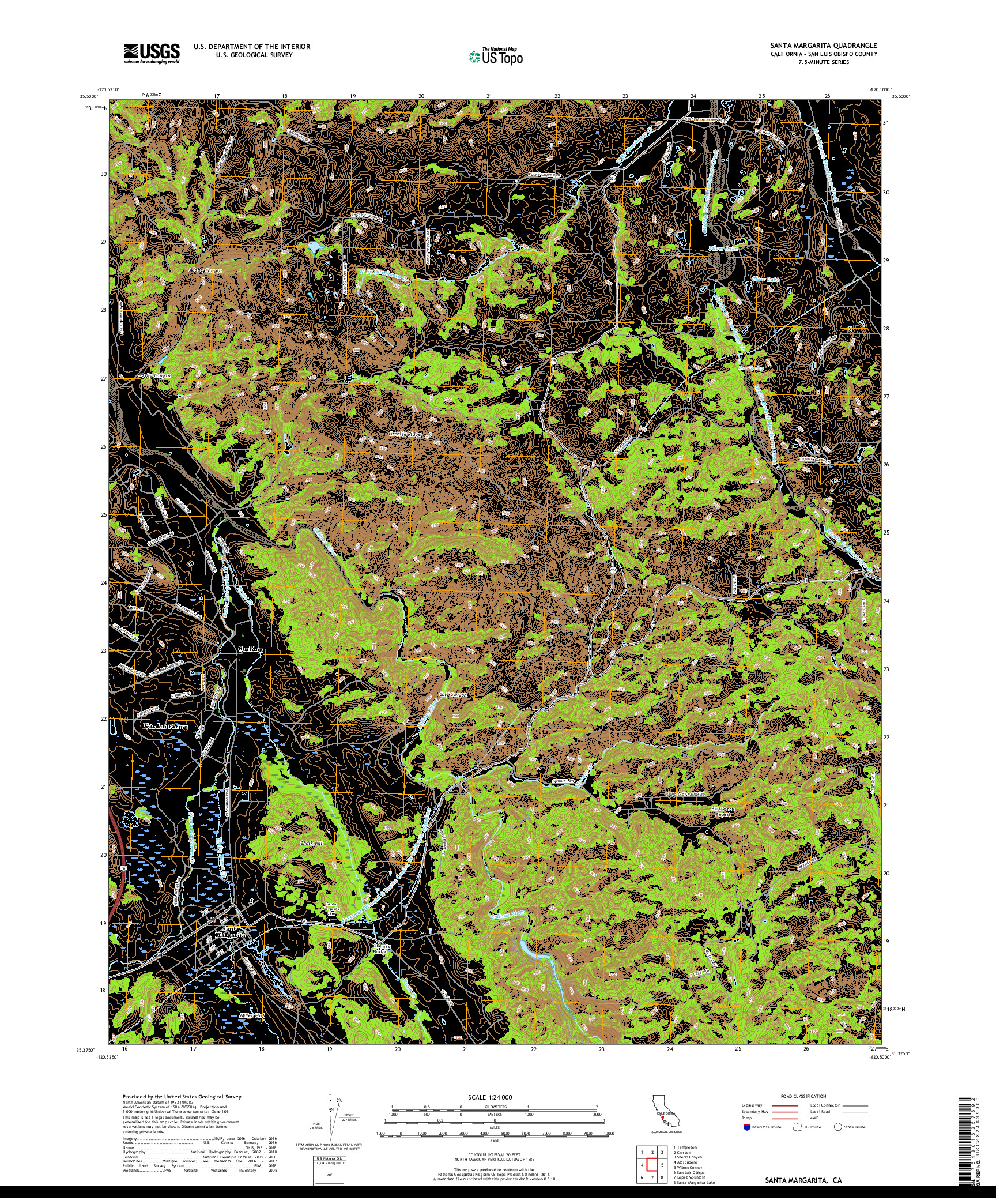 USGS US TOPO 7.5-MINUTE MAP FOR SANTA MARGARITA, CA 2018