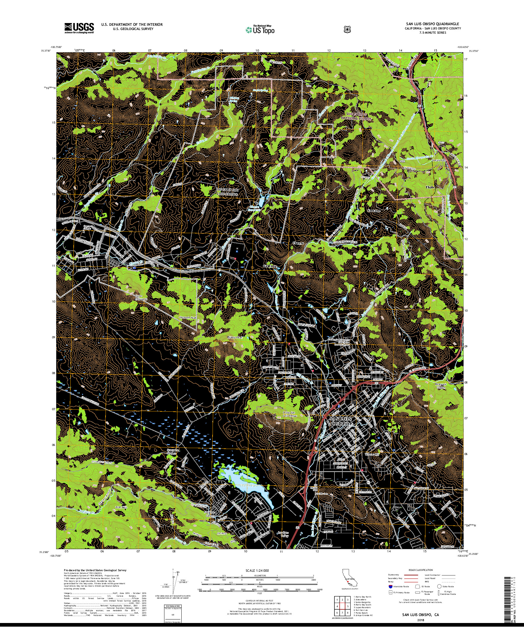 USGS US TOPO 7.5-MINUTE MAP FOR SAN LUIS OBISPO, CA 2018