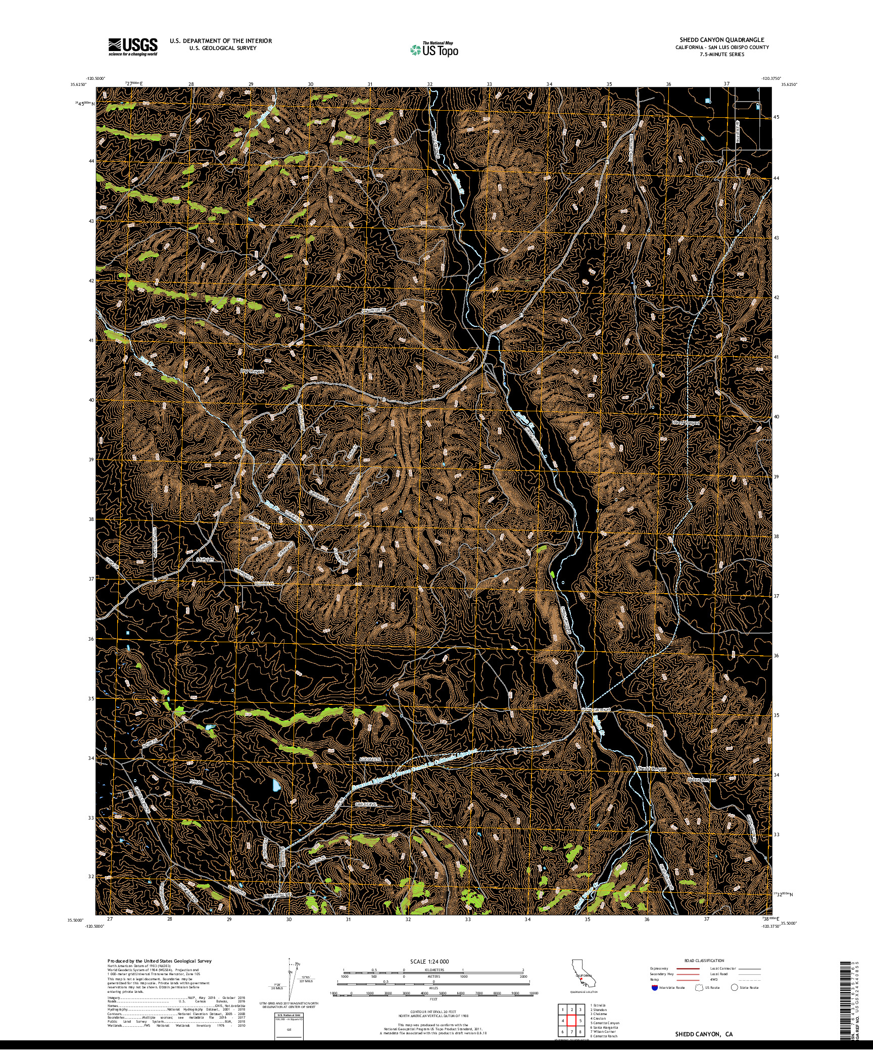 USGS US TOPO 7.5-MINUTE MAP FOR SHEDD CANYON, CA 2018