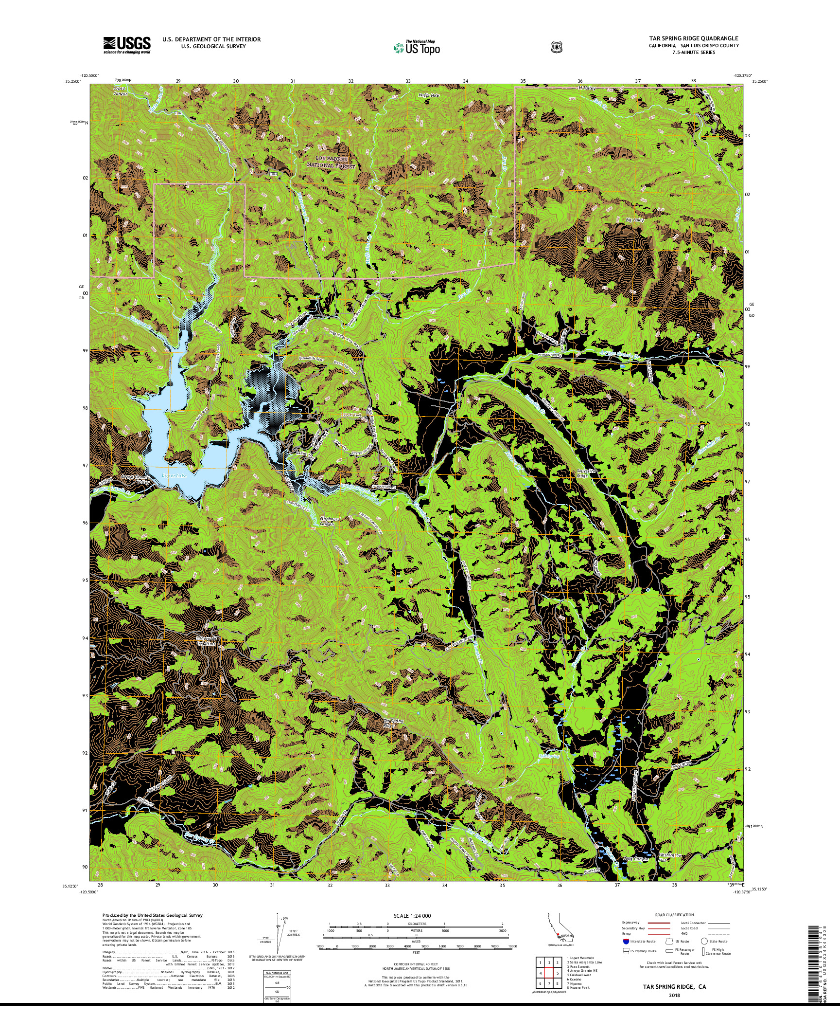 USGS US TOPO 7.5-MINUTE MAP FOR TAR SPRING RIDGE, CA 2018