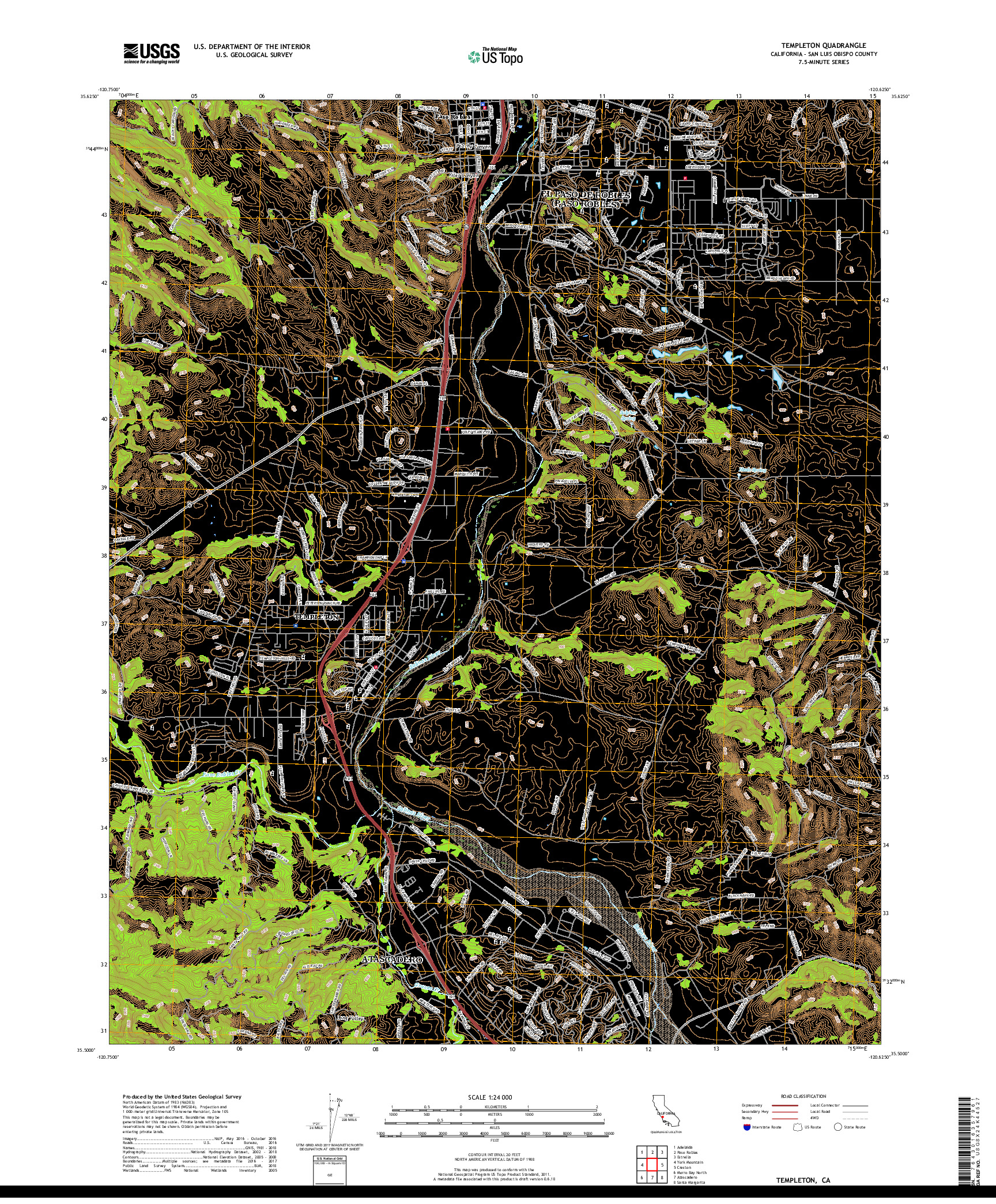 USGS US TOPO 7.5-MINUTE MAP FOR TEMPLETON, CA 2018