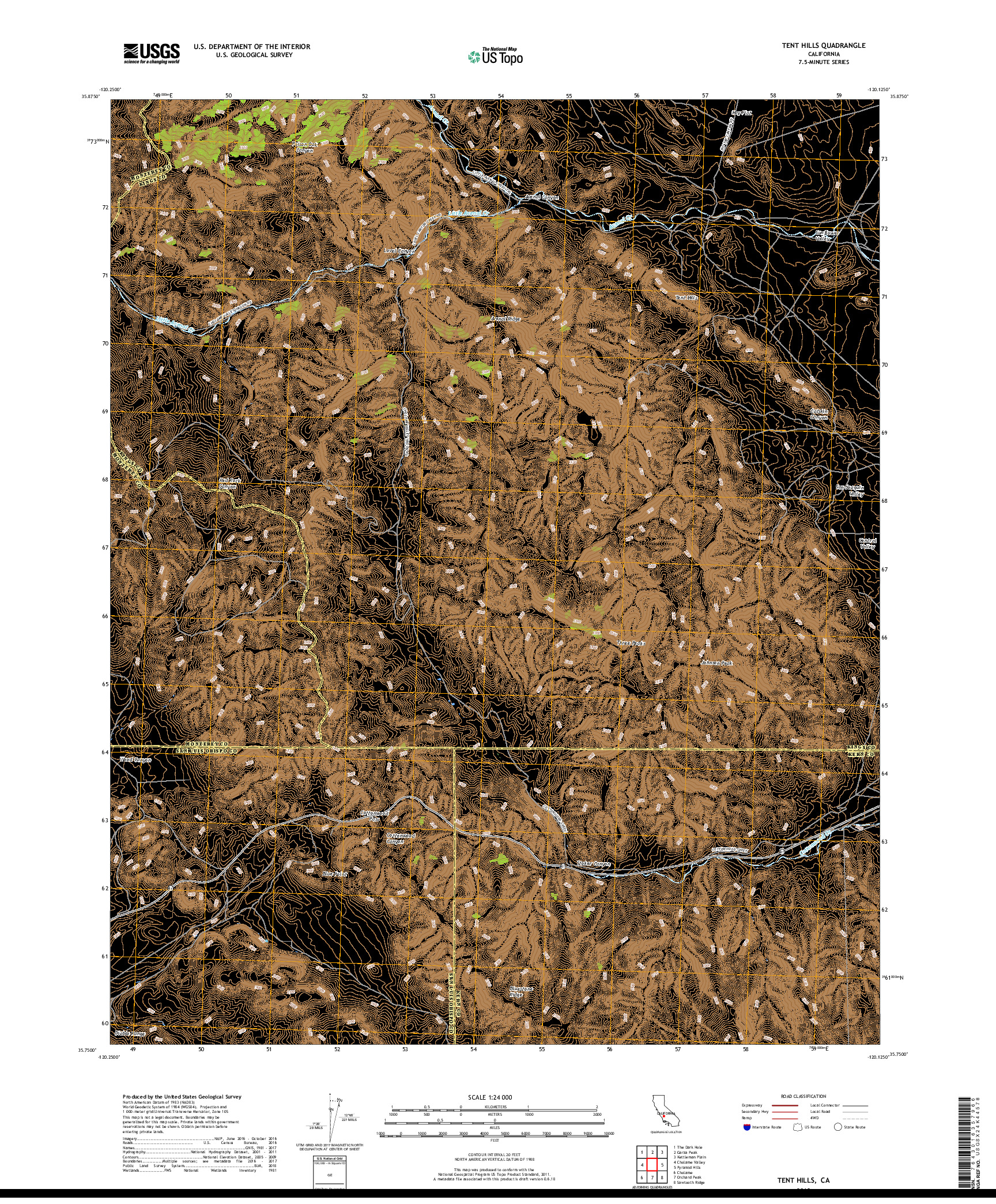 USGS US TOPO 7.5-MINUTE MAP FOR TENT HILLS, CA 2018