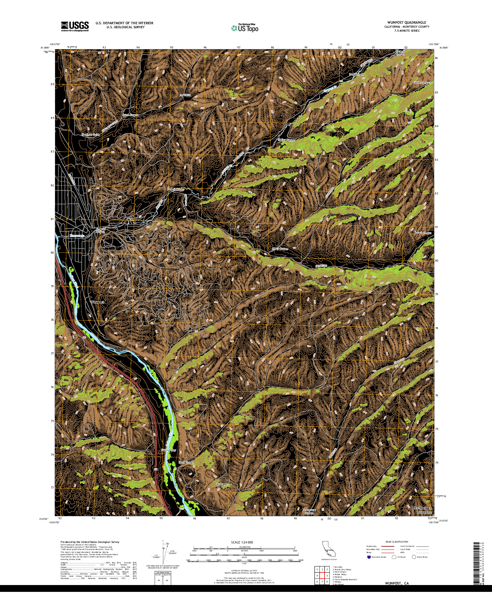 USGS US TOPO 7.5-MINUTE MAP FOR WUNPOST, CA 2018