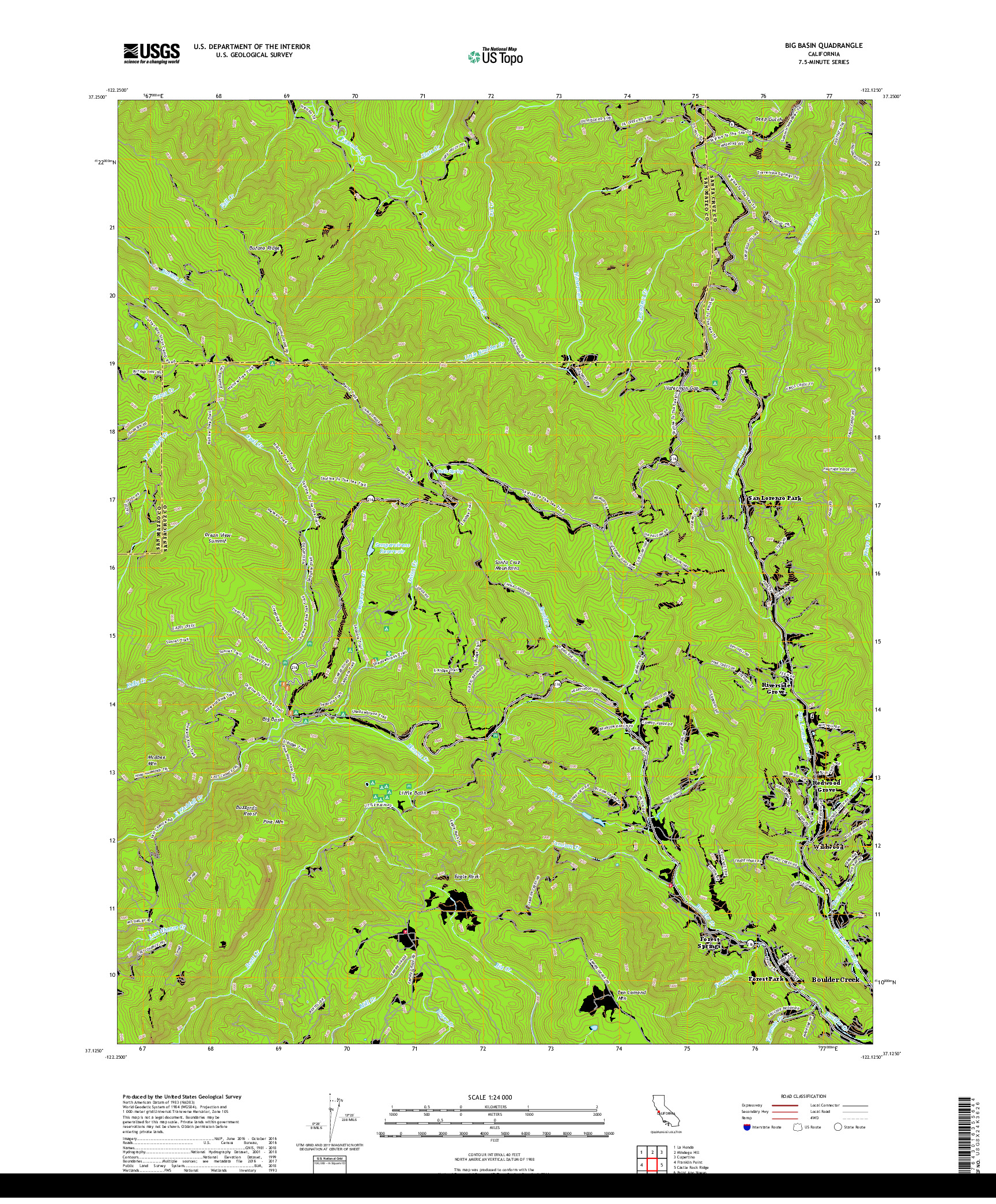 USGS US TOPO 7.5-MINUTE MAP FOR BIG BASIN, CA 2018